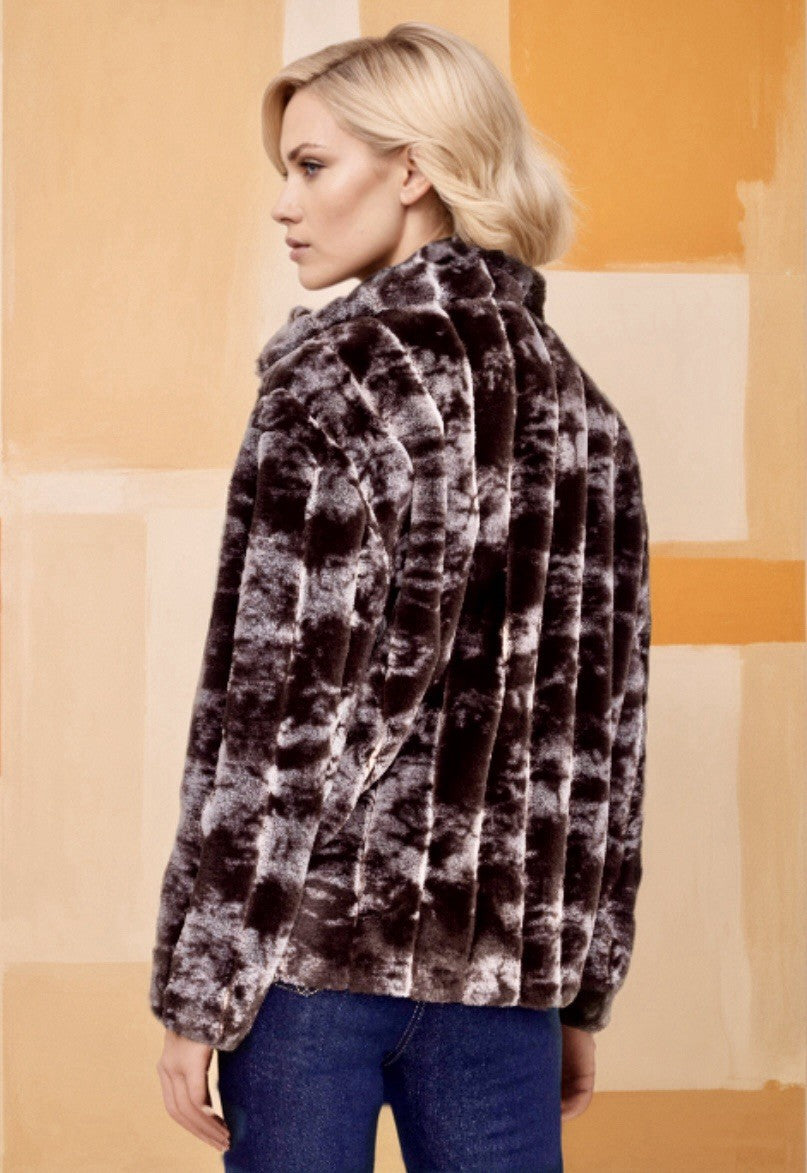 Johnny Was XL Black & Grey Faux Fur Coat Jacket Wrap Silk Lining Pockets Johnny Was