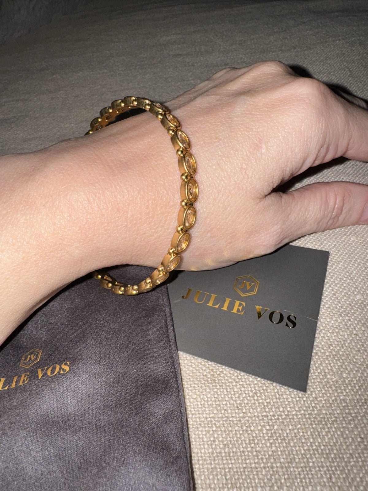 Julie Vos Bracelet 24K Gold Plated Clear Crystal Bangle Sz Medium Stacking Julie Vos