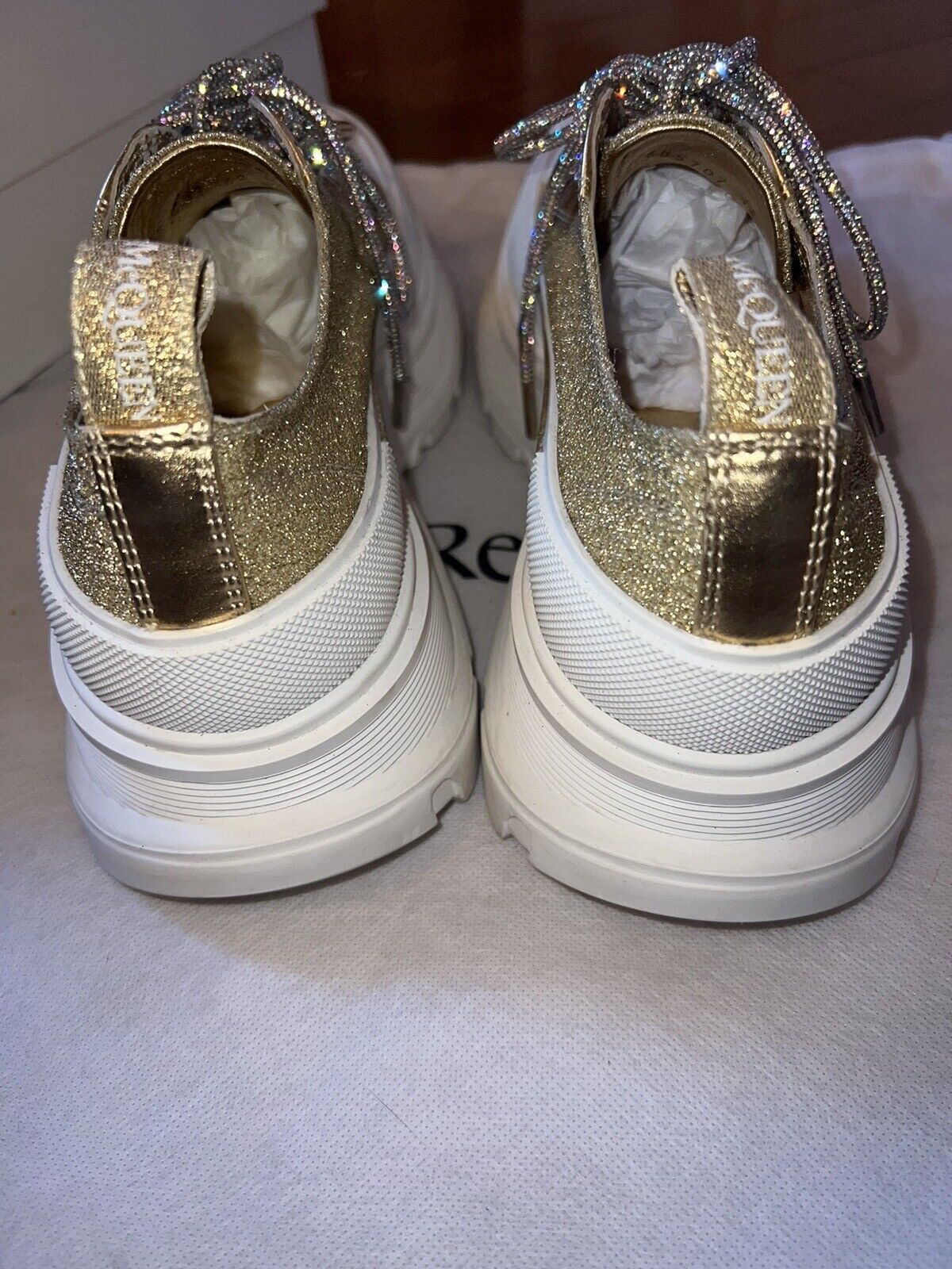 Alexander McQueen Tread Slick Gold Glitter Sneakers Retail $1180 Sz 42 US 10