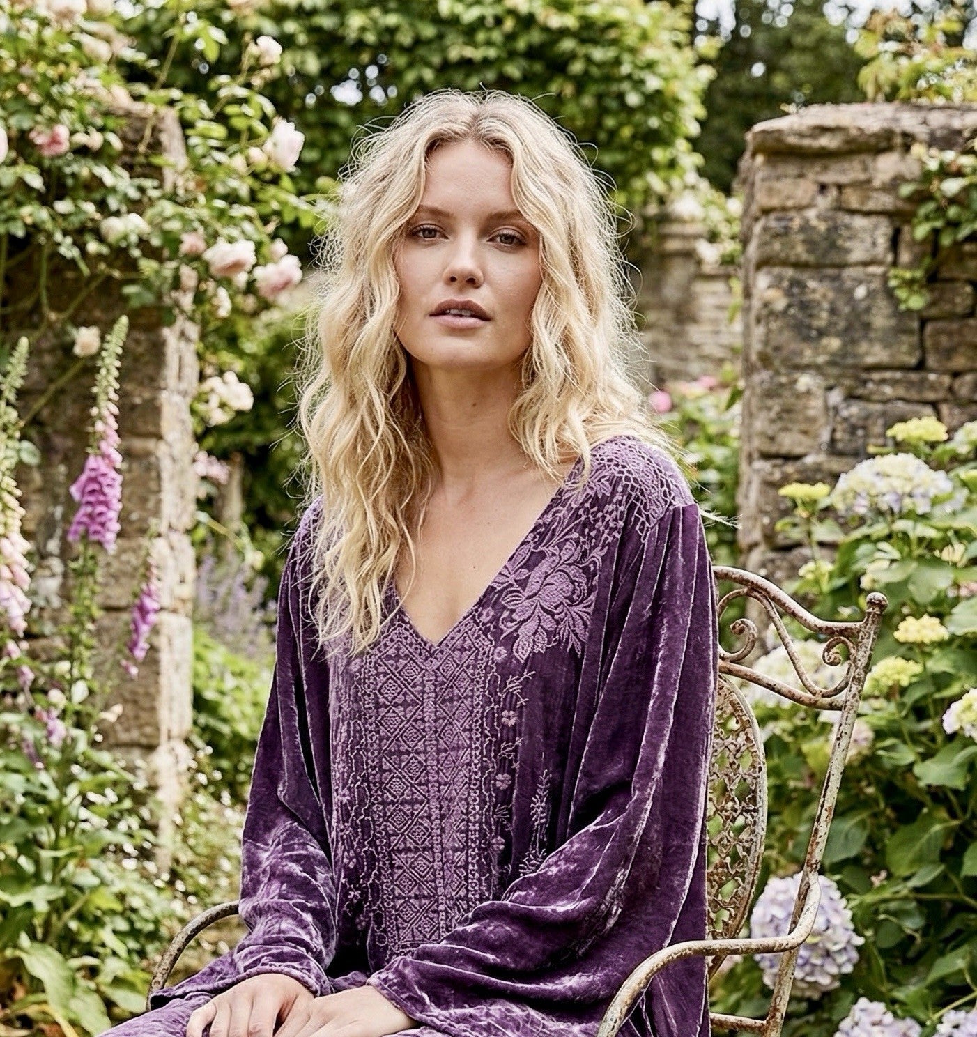 Johnny Was XL Purple Plum Velvet Tunic Top BOHO Mini Dress Tonal Embroidery Johnny Was