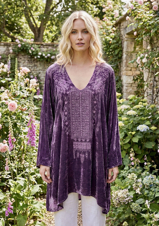 Johnny Was M Medium Purple Plum Velvet Tunic Top Mini Shift Dress Tonal BOHO Johnny Was