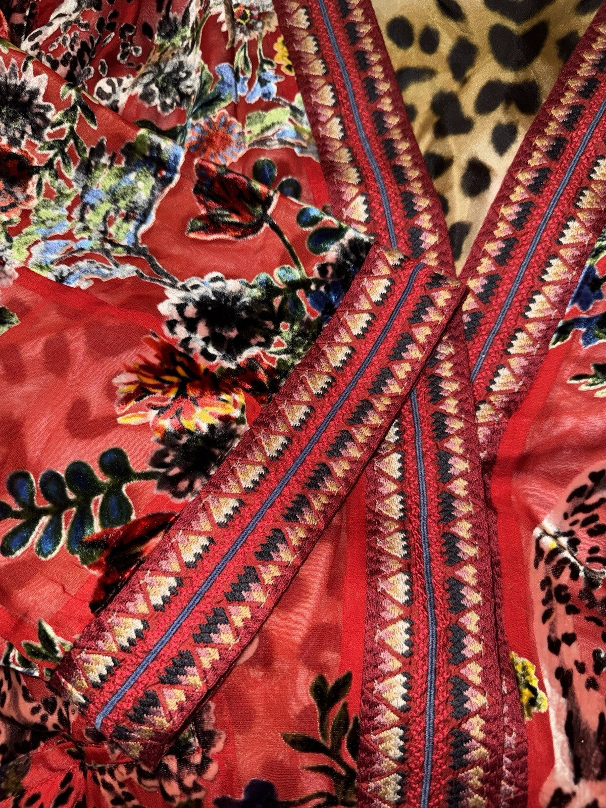 Johnny Was XL Red Burnout Velvet Kimono REVERSIBLE Jacket $550 Retail Johnny Was