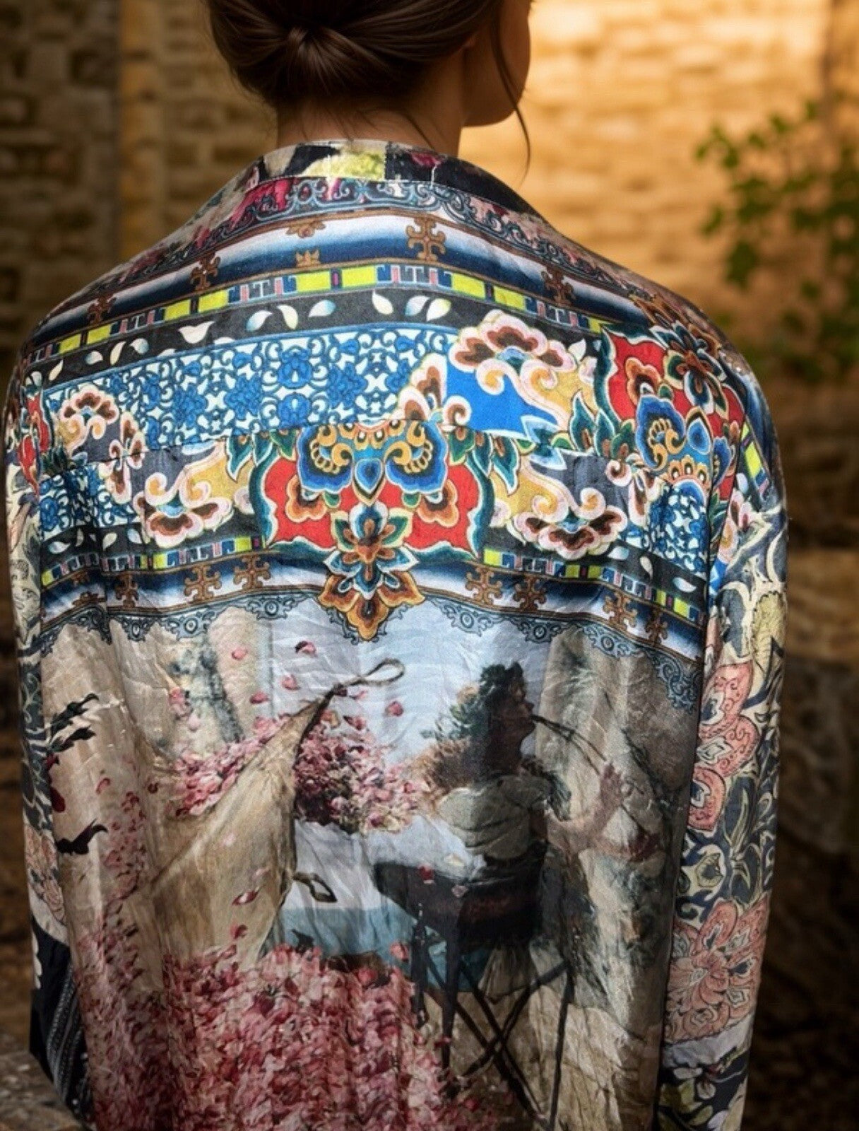 Johnny Was Large 100% Silk Kimono Cherry Blossoms STUNNING BACK Button Up Blouse Johnny Was