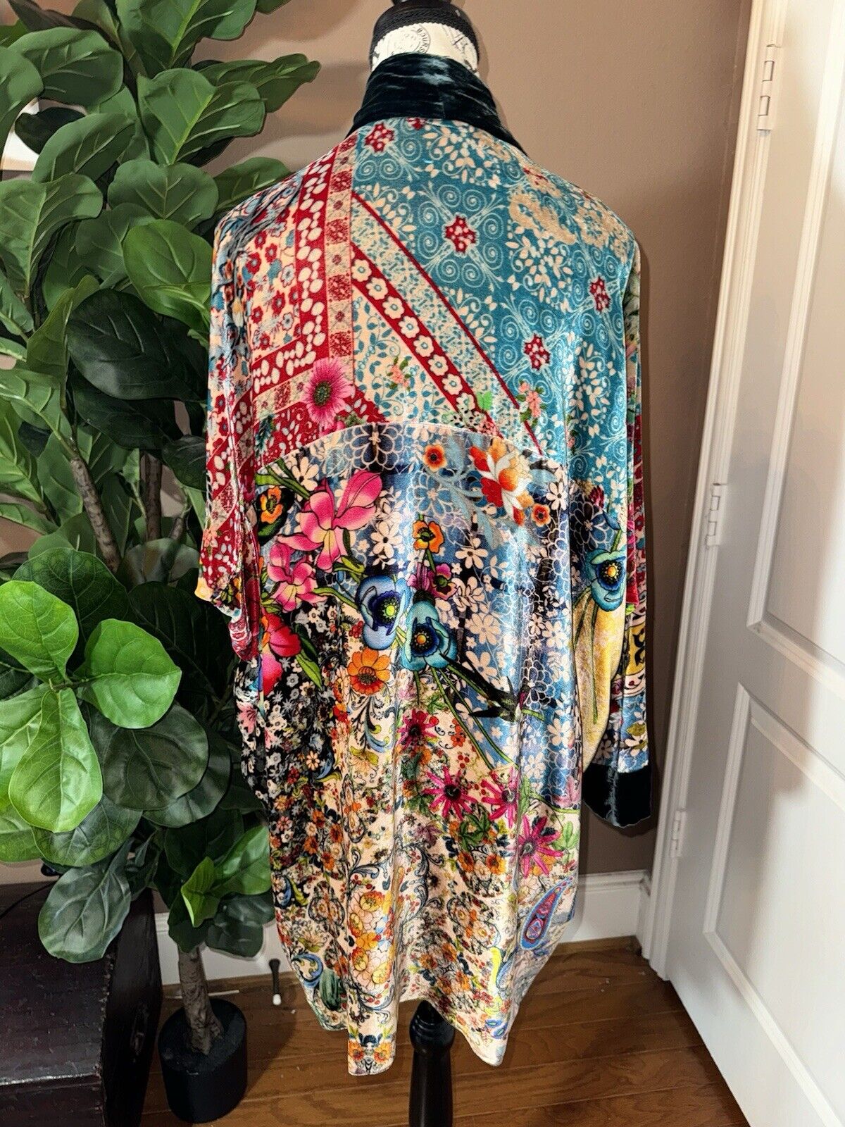 Johnny Was XXL Colorful Velvet Kimono Wrap Jacket Cardigan Coat Dolman Sleev