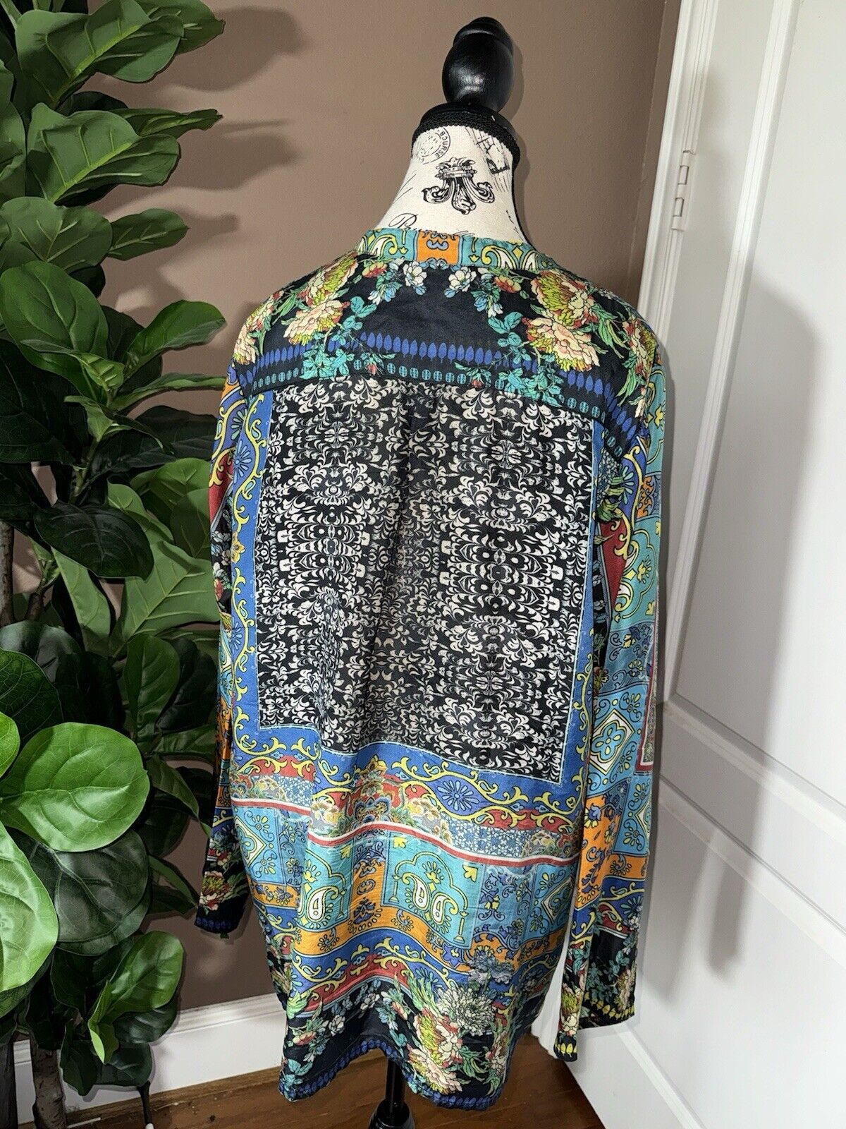 Johnny Was 100% Silk L Large Tunic Top Mini Dress Kimono Sleeves OVERSIZED