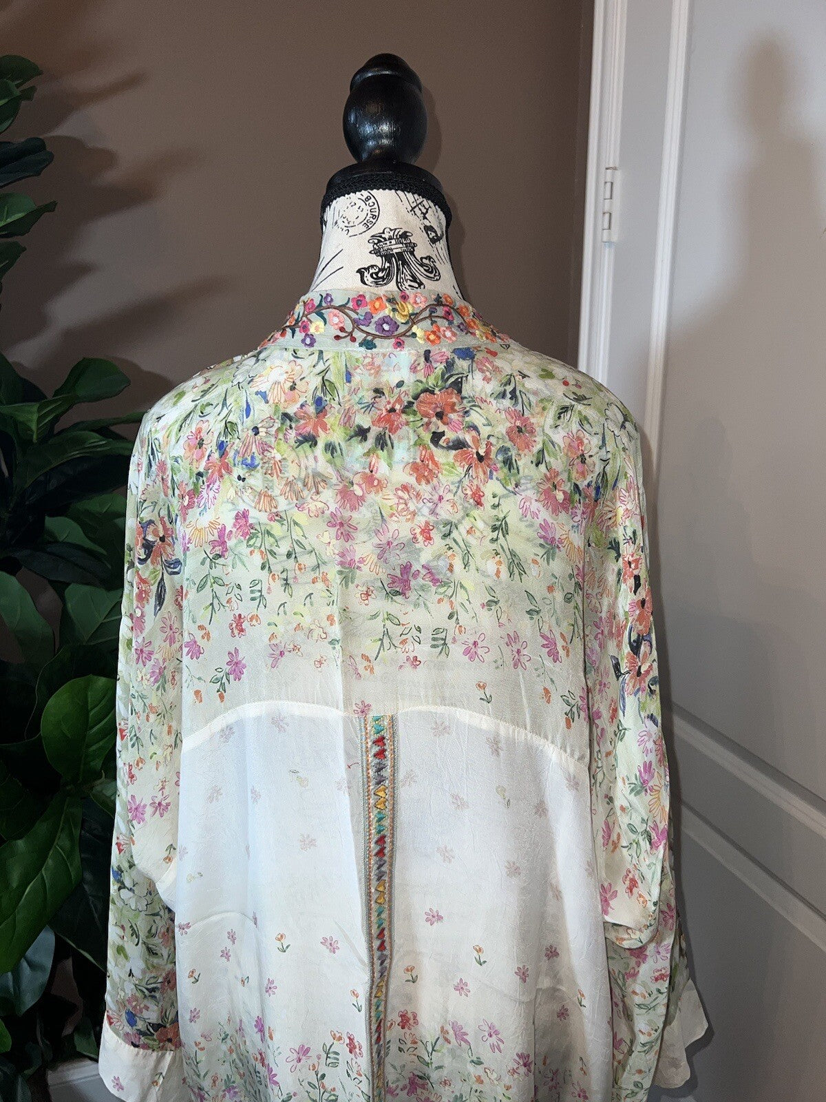 Johnny Was M Kimono Wrap Lightweight Floral Jacket Oversized Pockets Embroidery Johnny Was