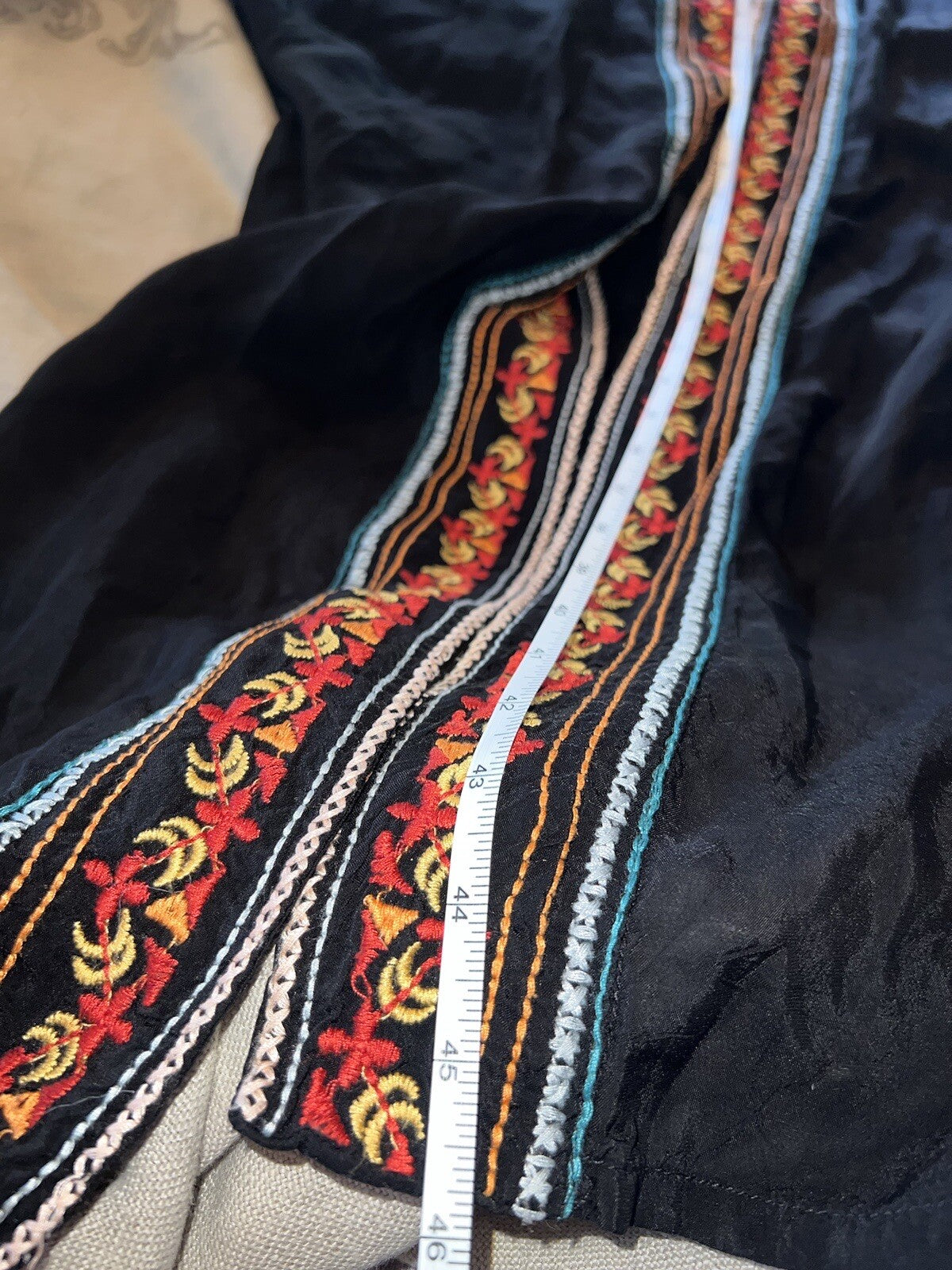 Johnny Was XXL Silky Black Long Kimono Duster Wrap Pockets Embroidered Bohemian Johnny Was