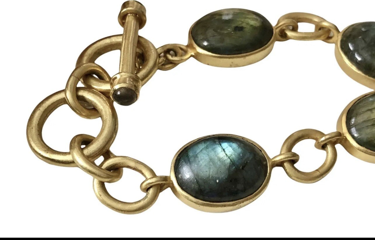 New Julie Vos Calypso Real Labradorite Toggle Link Bracelet 24K Gold Plated Julie Vos