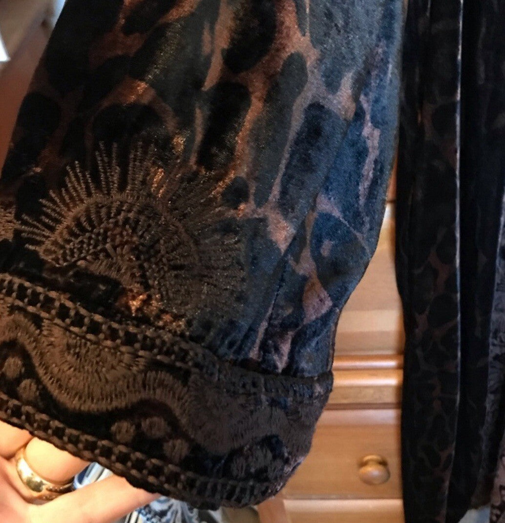 Johnny Was L Large Velvet Long Kimono Duster Wrap Leopard & Lace Jacket Johnny Was