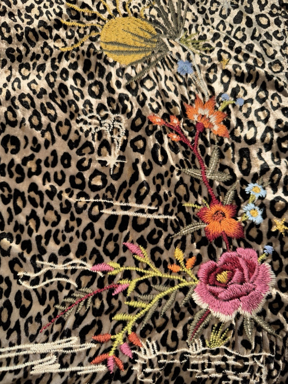 Johnny Was L Leopard Print Velvet Long Kimono Duster Coat Jacket Embroidered Johnny Was