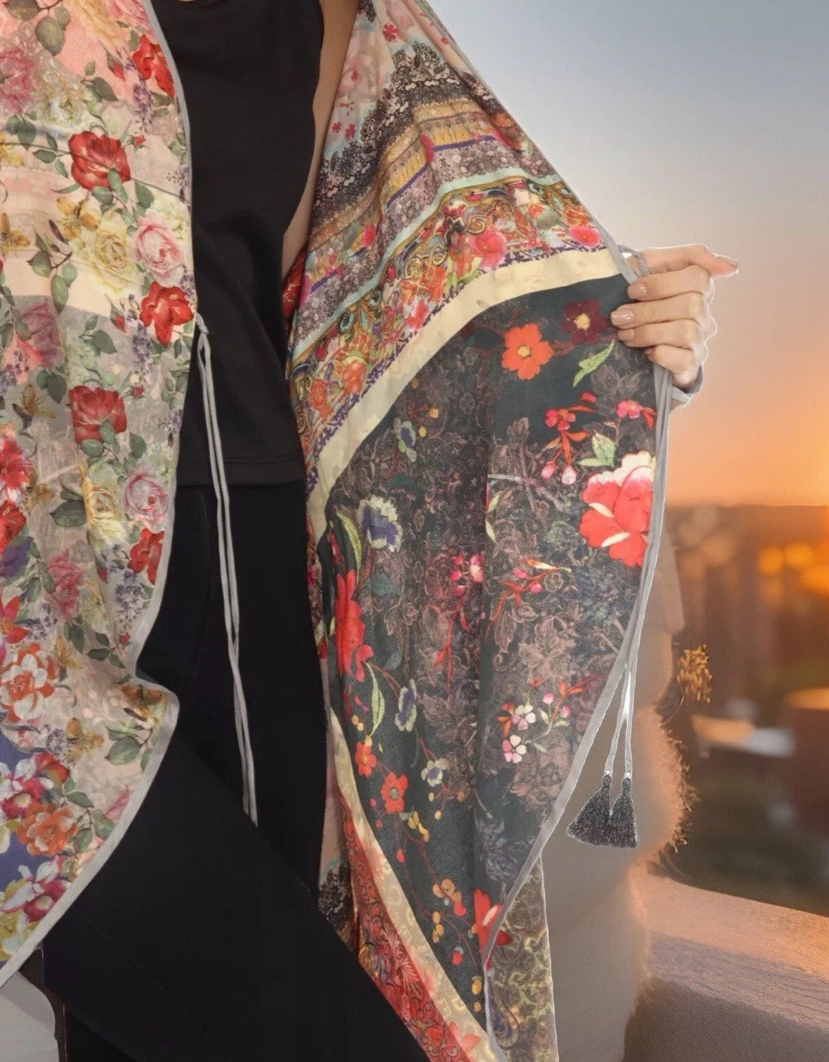 Johnny Was L Large REVERSIBLE HiLow KIMONO Duster Jacket Coat Boho Chic Johnny Was