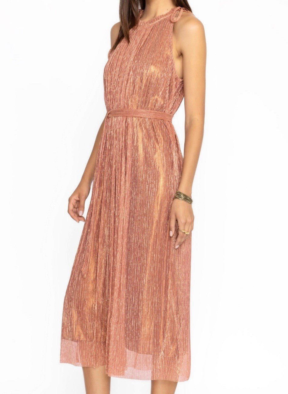 Johnny Was XL Rose Gold Pink Melon Cocktail Party Dress Sleeveless Tie Waist Johnny Was