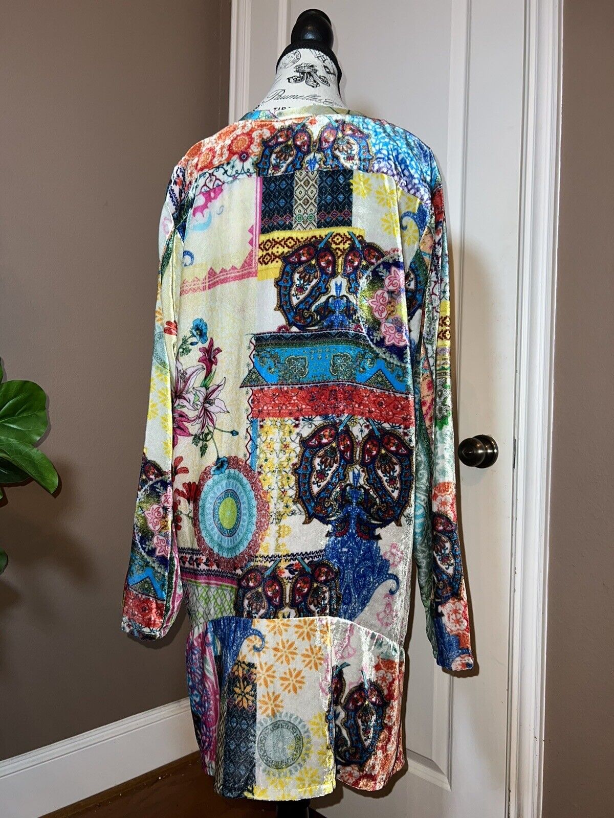 Johnny Was BOHO Velvet Mini Dress Tunic Top Kimono sleeves Sz L Large