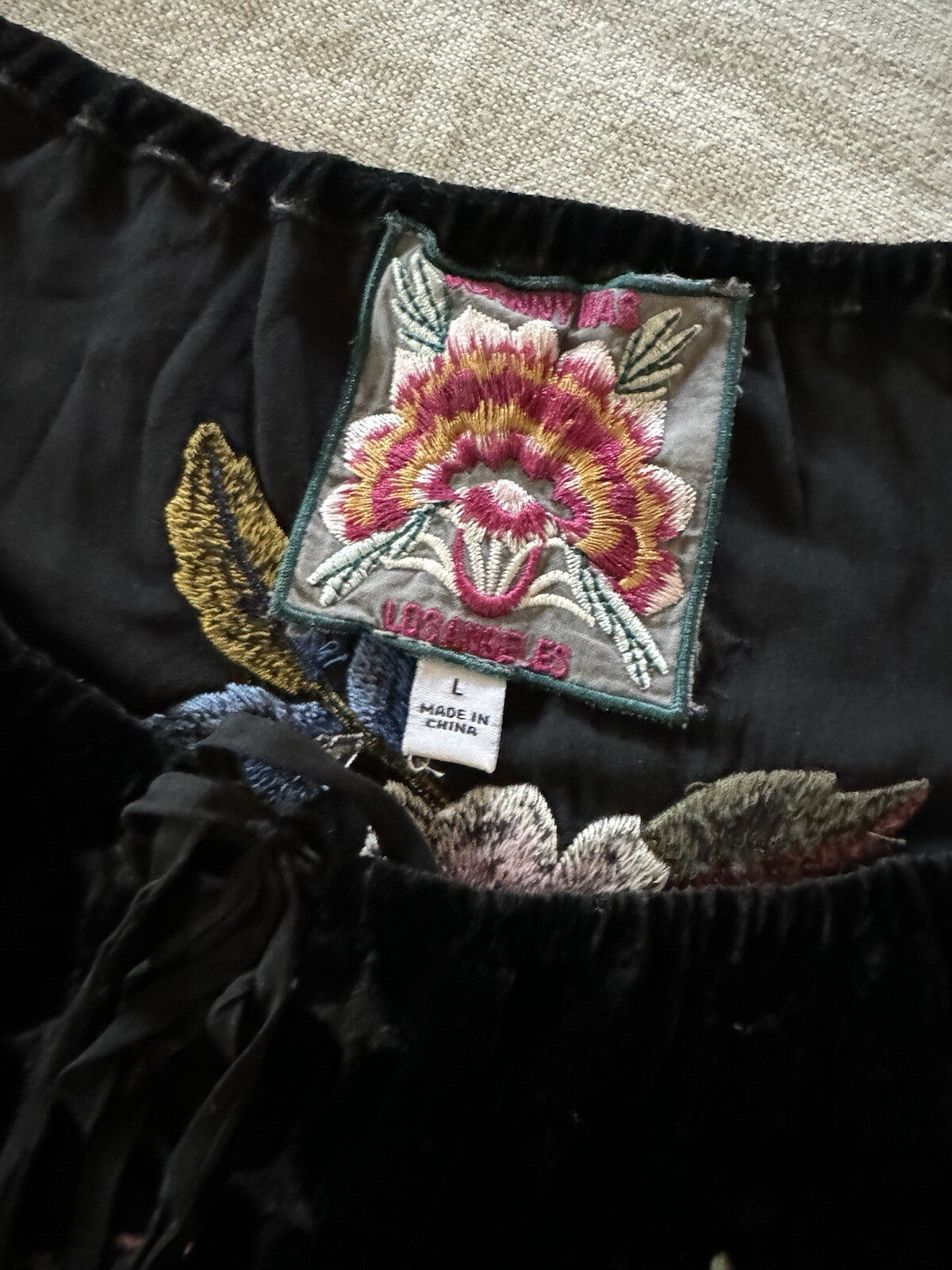 Johnny Was L Large Black Velvet Roses & Stars Embroidered Peasant Tunic Top Johnny Was