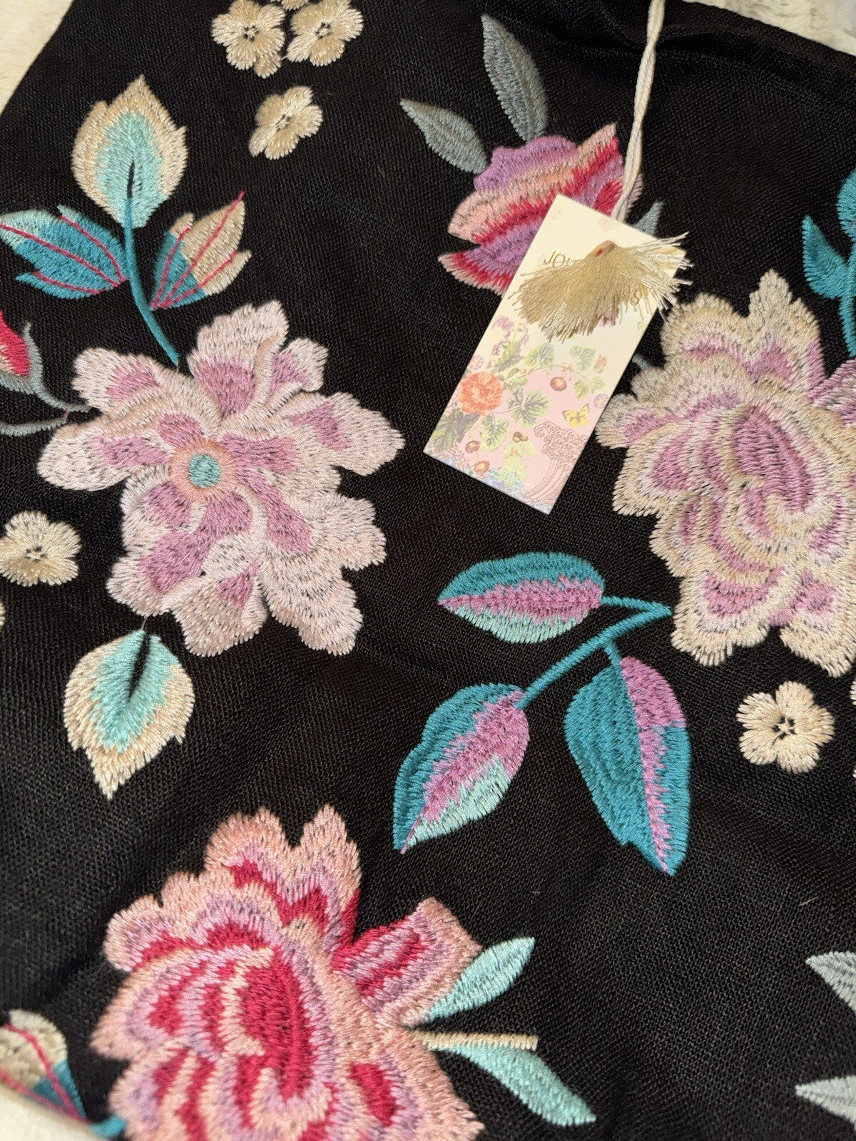 Johnny Was Large Black Embroidered Hobo Bag Tote Purse Crossbody Snakes & Roses Johnny Was