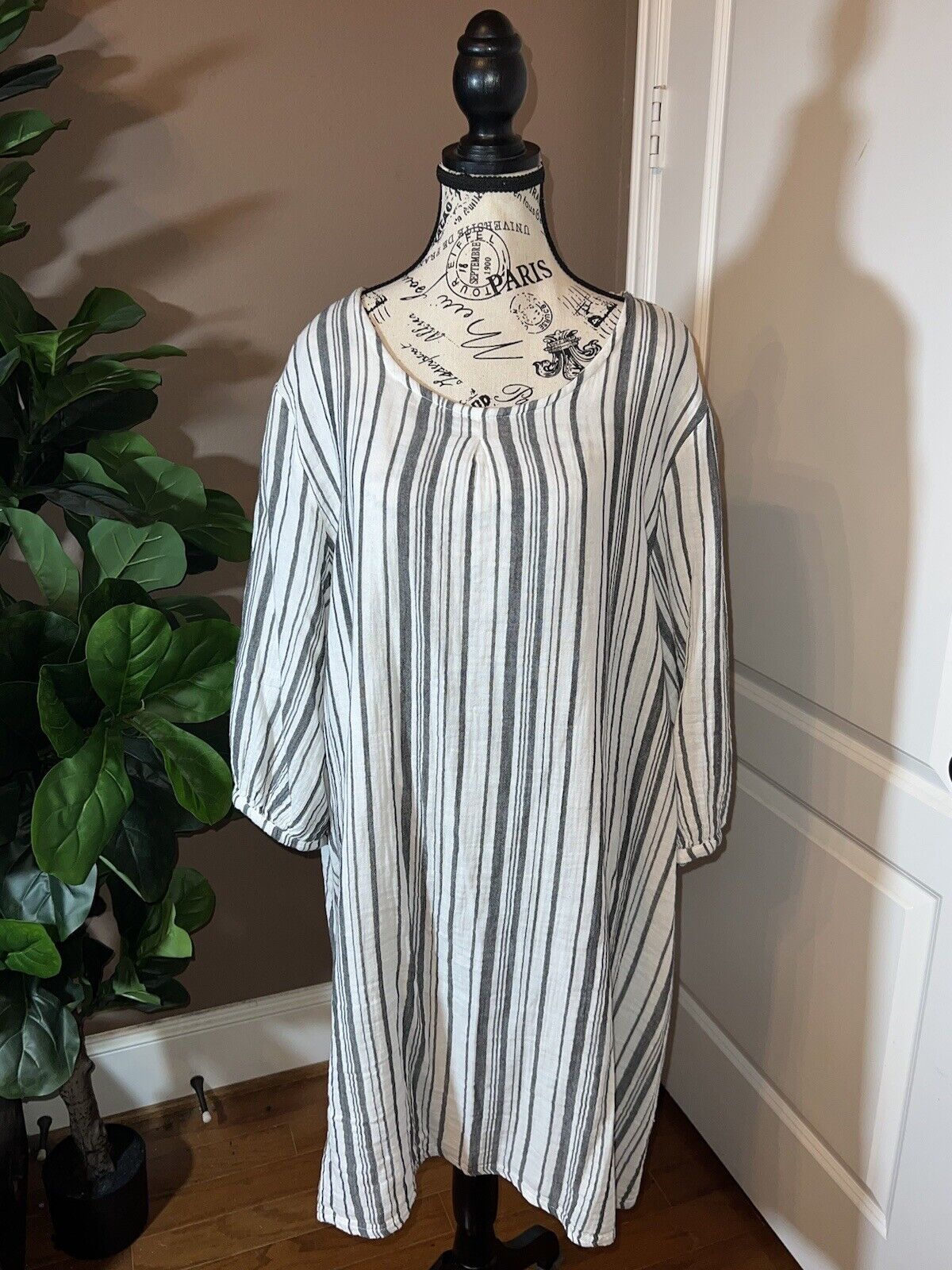 Bryn Walker Black & White Kimono Sleeve Tunic Top Mini Dress 2XL  $198