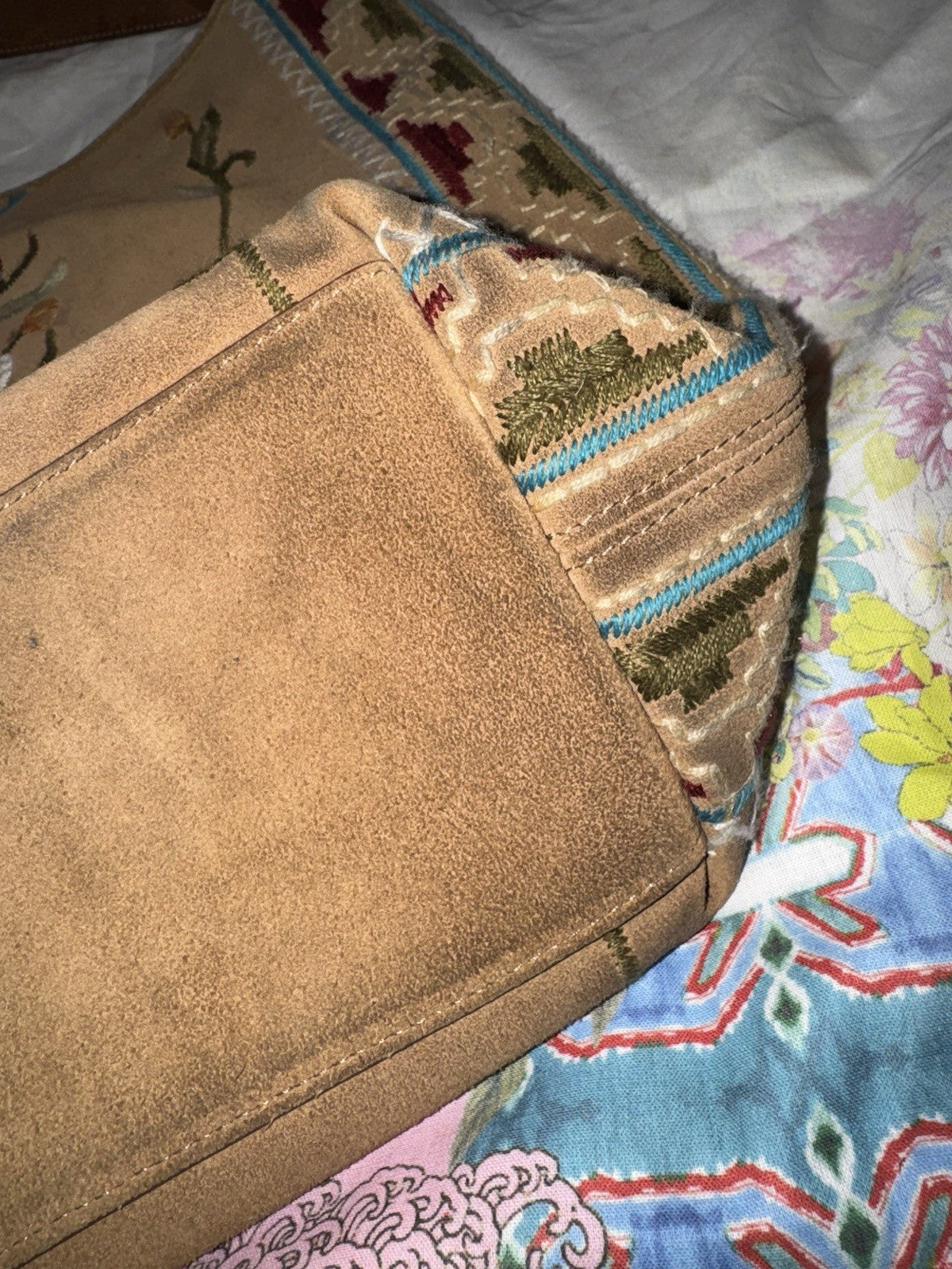 Johnny Was Brown Suede & Leather Bag Purse Tote Hobo Embroidered   *READ* Johnny Was