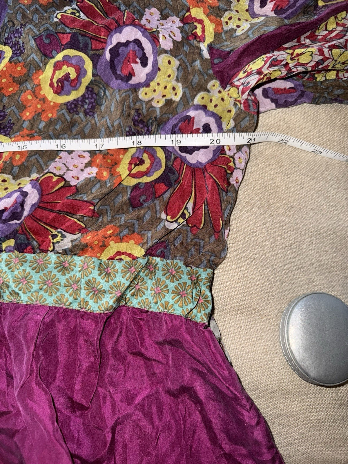 Johnny Was L Purple Tie Waisted Mini Dress Tunic Embroidered Lightweight Cool Johnny Was