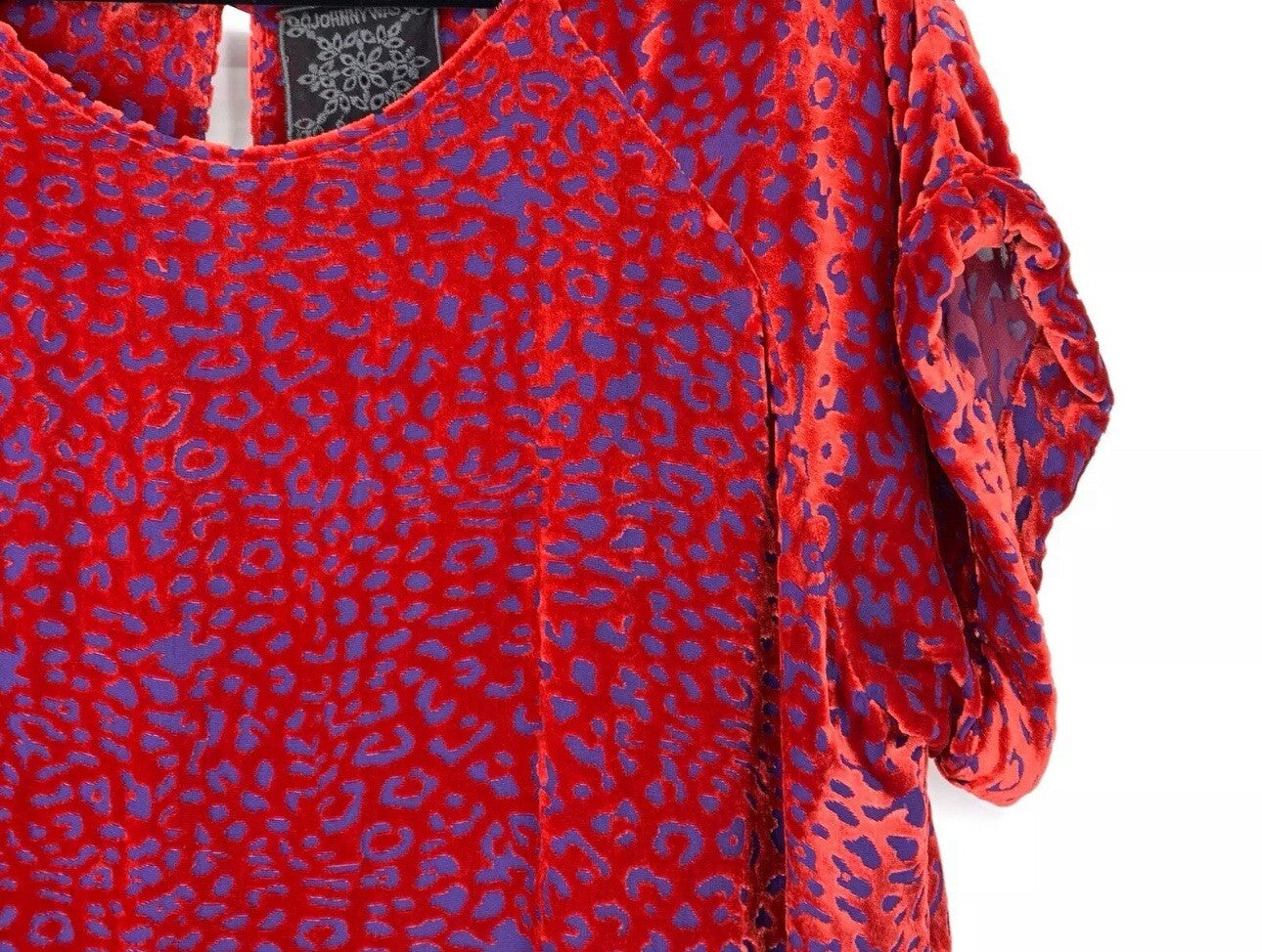 Johnny Was 3X 3XL Red Velvet Burnout Shift Mini Dress Scoop Neck BOHO Party Johnny Was