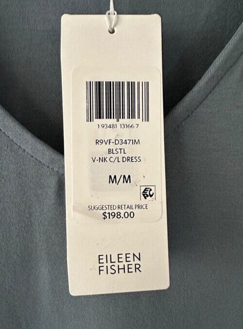 Eileen Fisher V Neck C/L  MIDI Dress Soft Blue Beautiful Sz M.