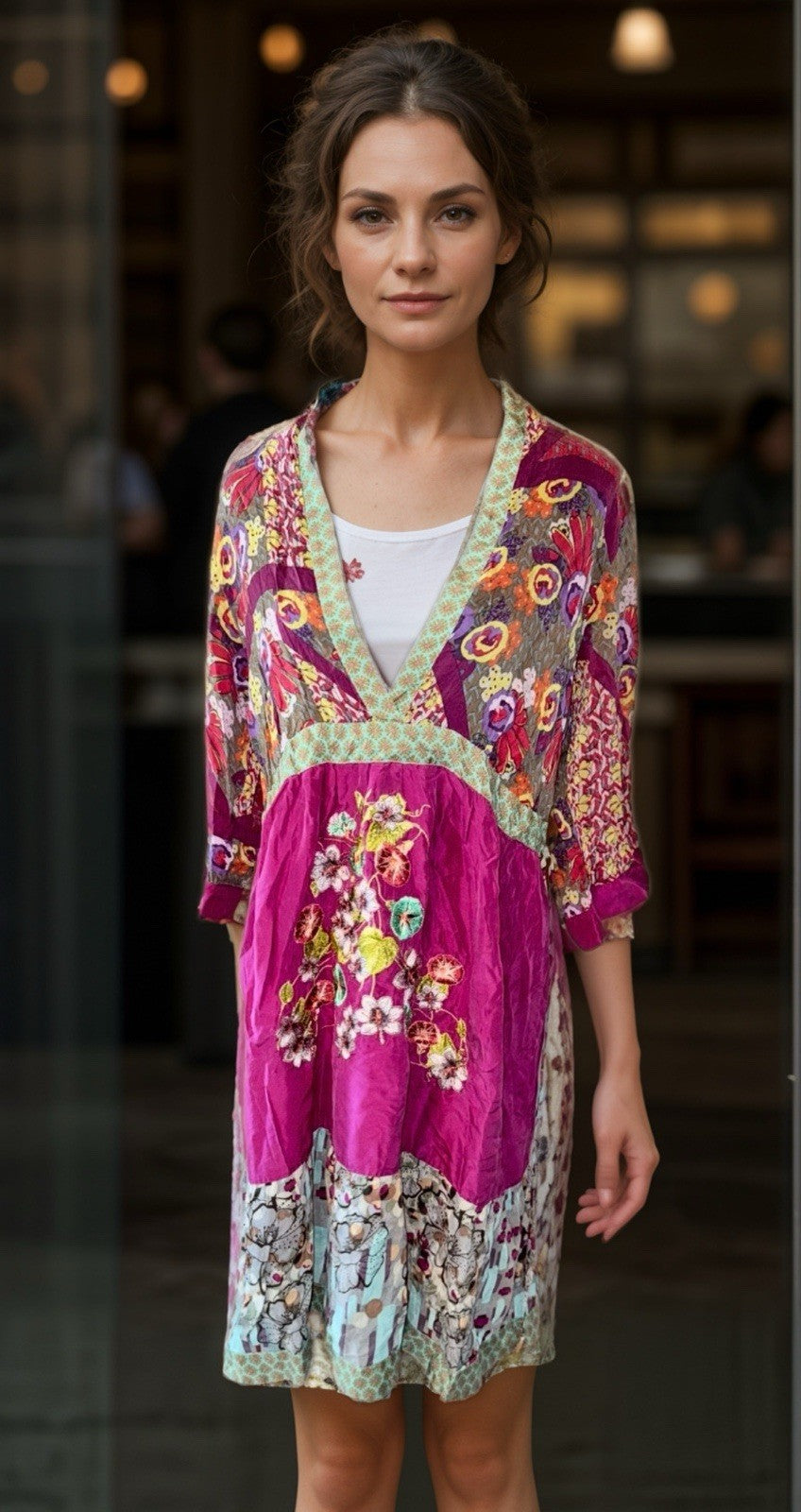 Johnny Was L Purple Tie Waisted Mini Dress Tunic Embroidered Lightweight Cool Johnny Was