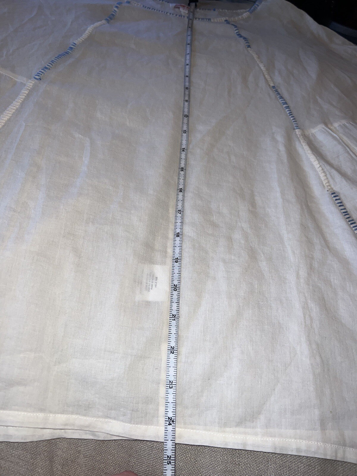 Johnny Was L Large White & Blue Cotton Poncho Peasant Top Tassels Beading Cool Johnny Was