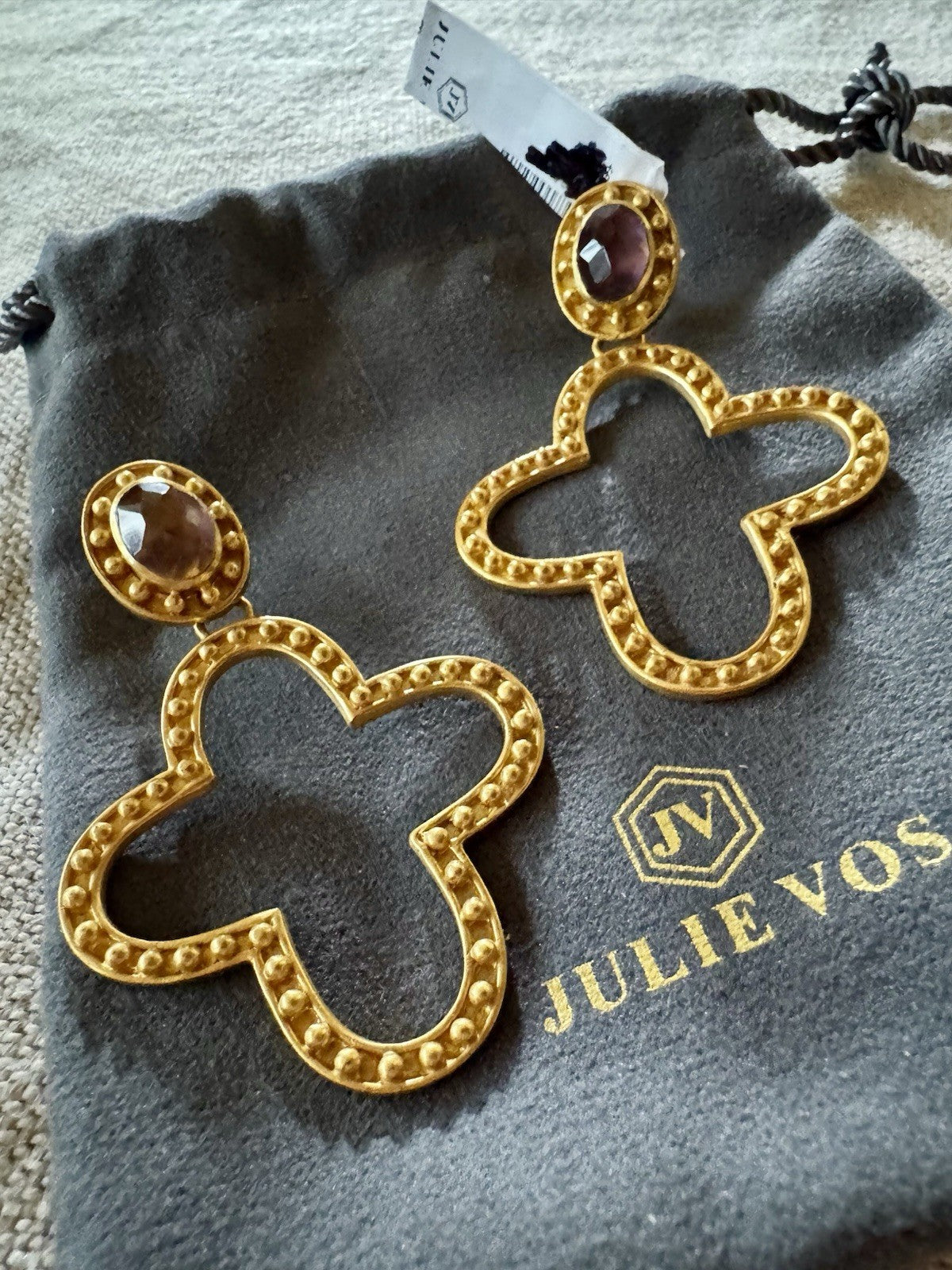 Julie Vos Plum Wine Purple Cross Statement Earrings 24k Gold Plated RETIRED Julie Vos