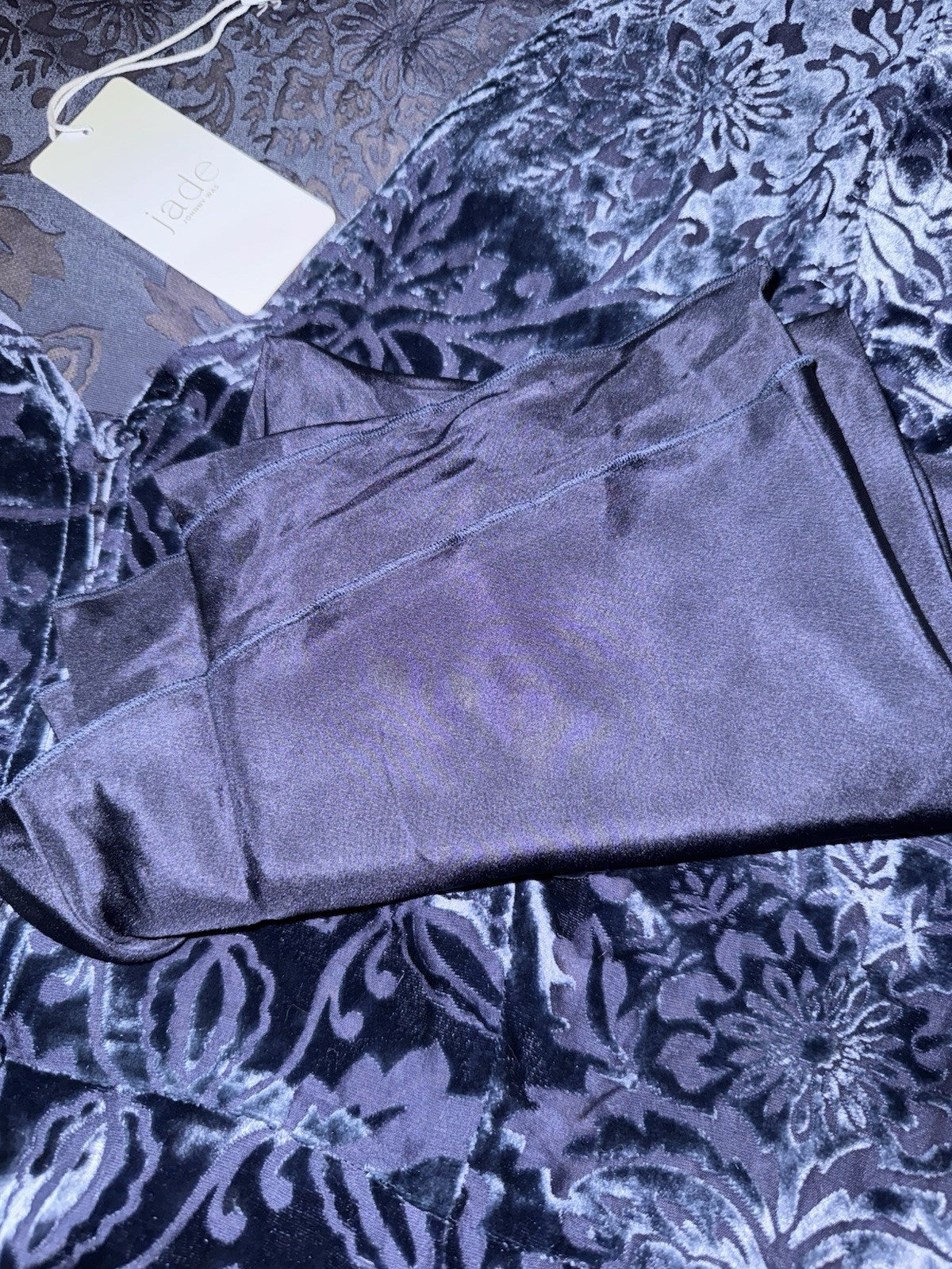 Johnny Was PXL Midnight Blue Velvet Burnout Shift MIDI Dress Lightweight Johnny Was