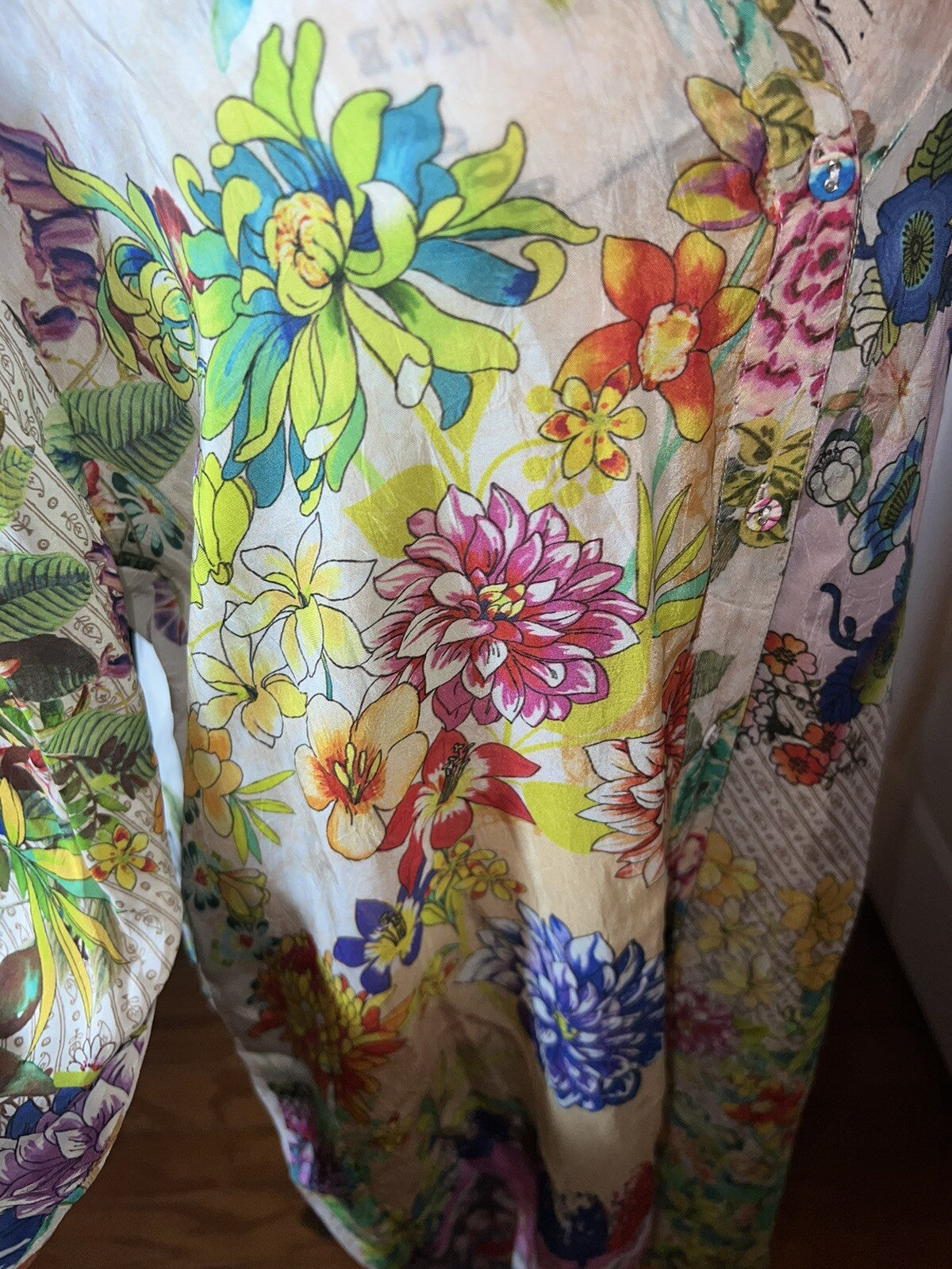 Johnny Was L Floral & Phoenix Long Tunic Top Mini Dress Lightweight Cool Boho Johnny Was