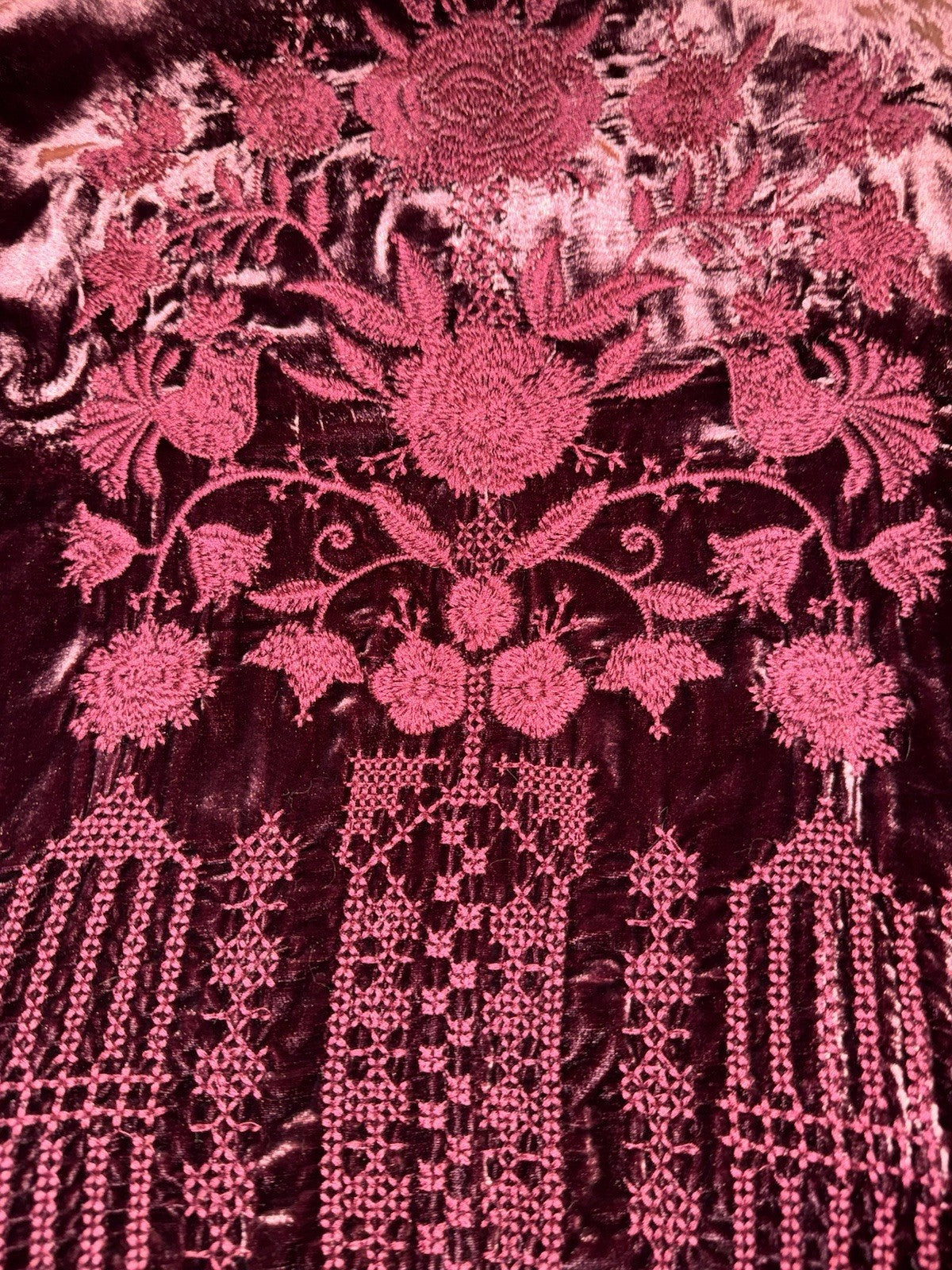 Johnny Was XL Wine Red Velvet Kimono Wrap Embroidery Cardigan Lightweight Jacket Johnny Was