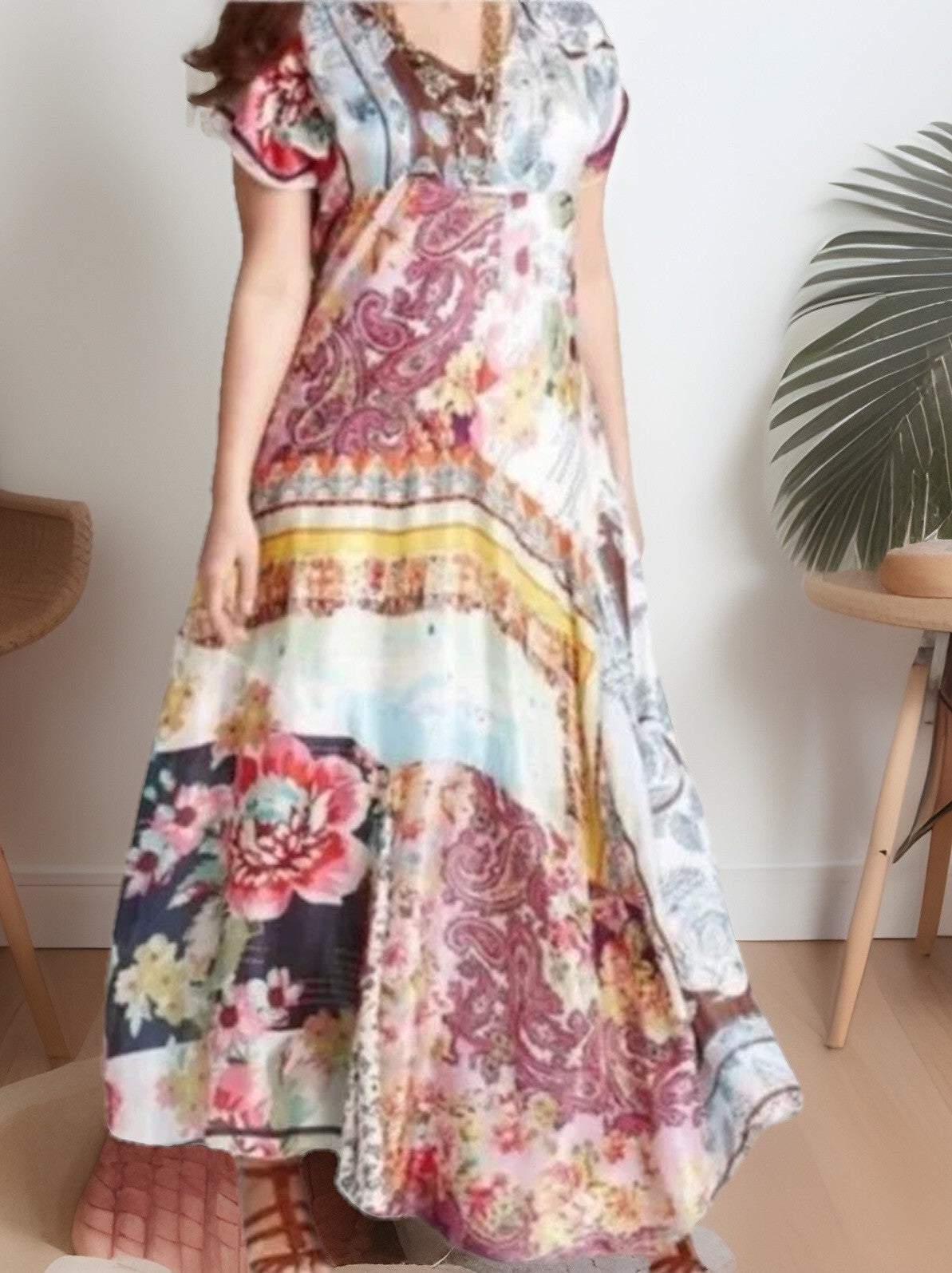 Johnny Was XL 100% Silk Maxi Dress A-Line Kaftan Floral Pattern Lightweight Cool Johnny Was