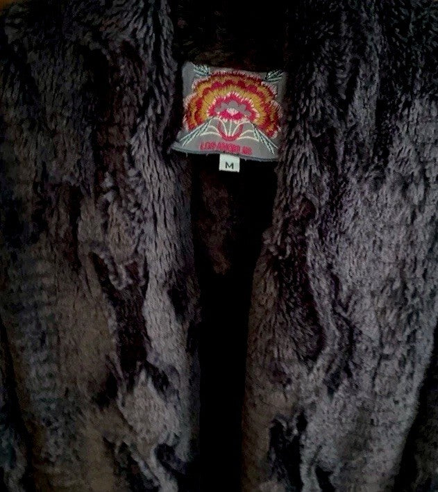 Johnny Was M Brown Faux Fur Coat Jacket Wrap Medium Length  EVERWHERE Johnny Was