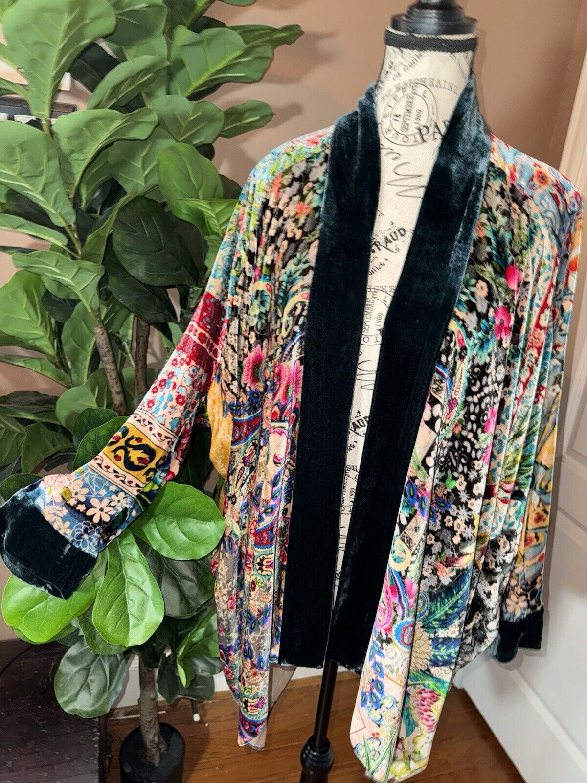 Johnny Was XXL Colorful Velvet Kimono Wrap Jacket Cardigan Coat Dolman Sleev