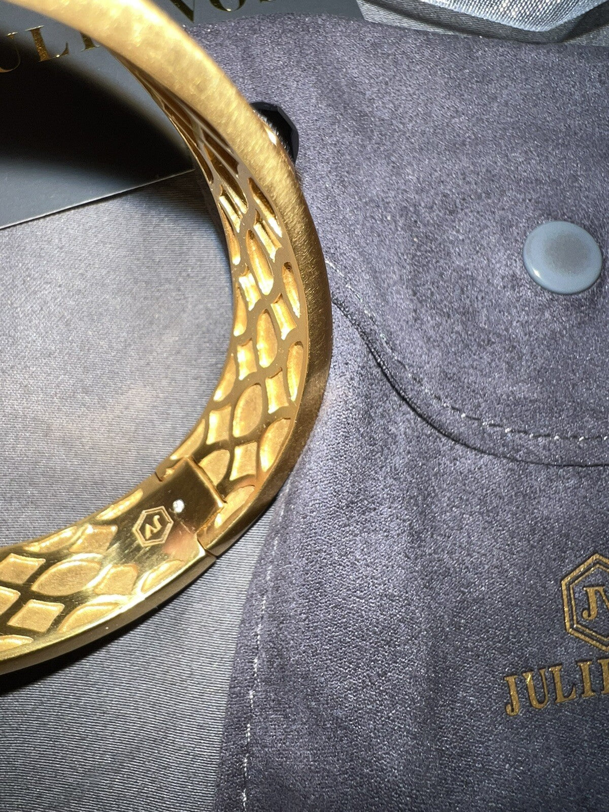 Julie Vos Obsidian Hinged Bangle Bracelet Hexagonal Stones And 24k Gold Julie Vos