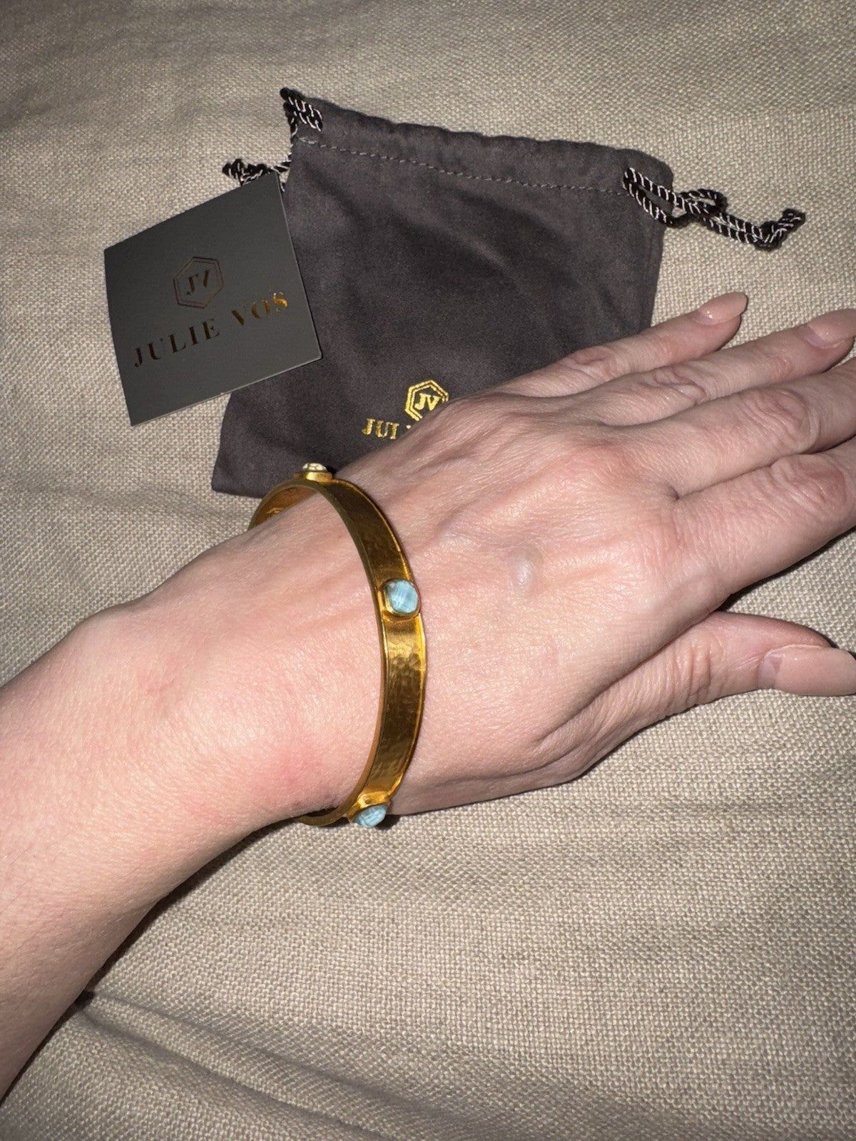 Julie Vos Bangle Iridescent Blue Stacking Bracelet Sz M Medium 24k Gold Plated Julie Vos