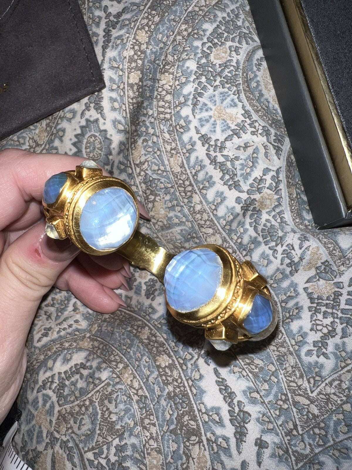 Julie Vos Statement Hinged Bangle Bracelet Cuff Light Blue Iridescent Julie Vos