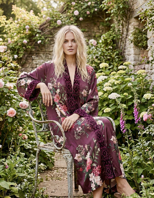 Johnny Was 1X Velvet & Silk Lined Long Kimono Duster Wrap Jacket Pocket BOHO Johnny Was