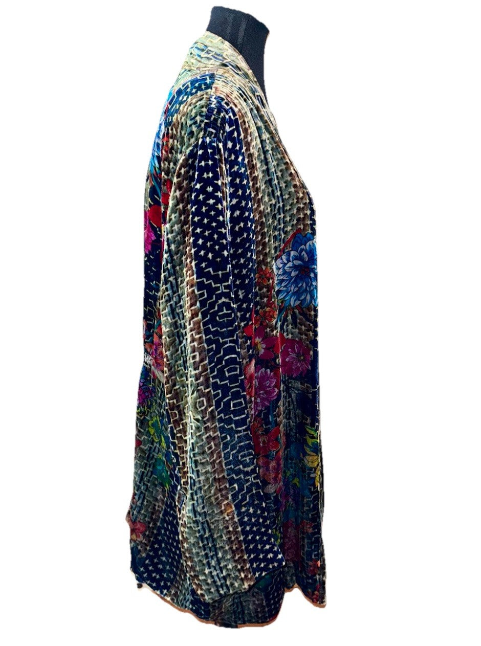 Johnny Was XXL Plus Velvet & Silk Kimono Wrap Jacket Cardigan Duster Floral Johnny Was