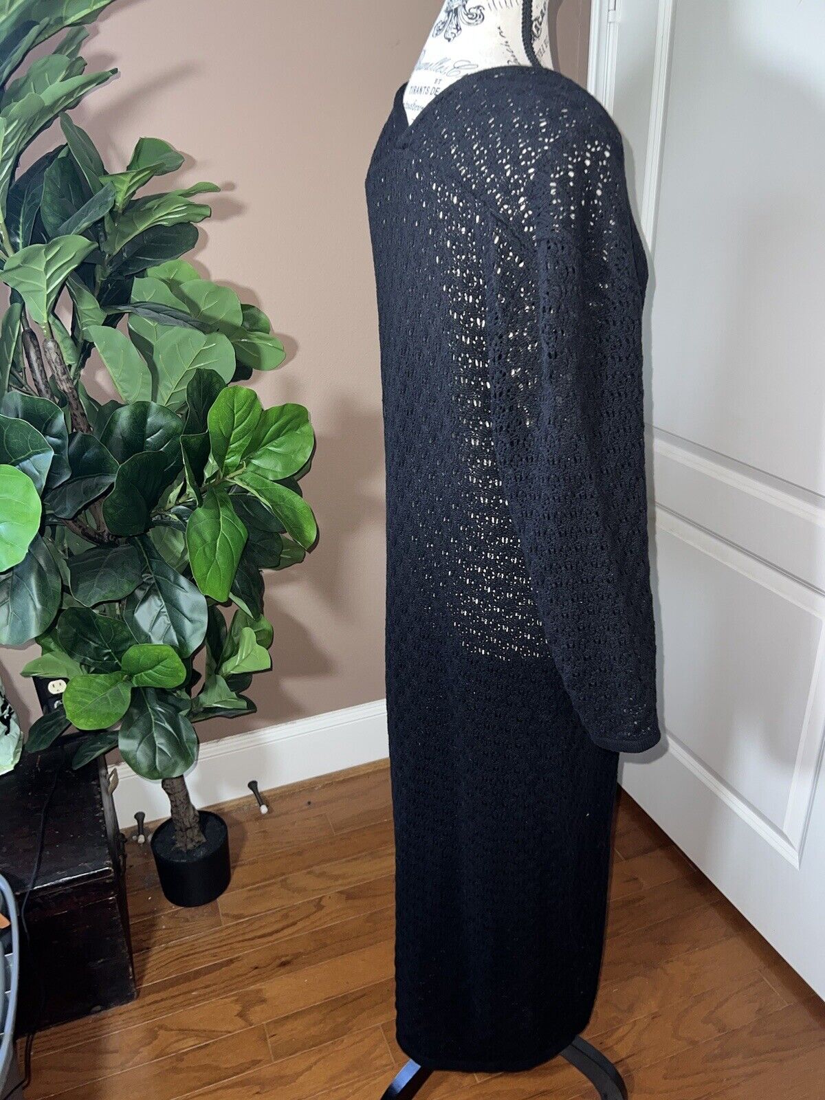 Johnny Was Black Crochet Long Kimono XL 1X 1XL  Duster Cover Up Wrap