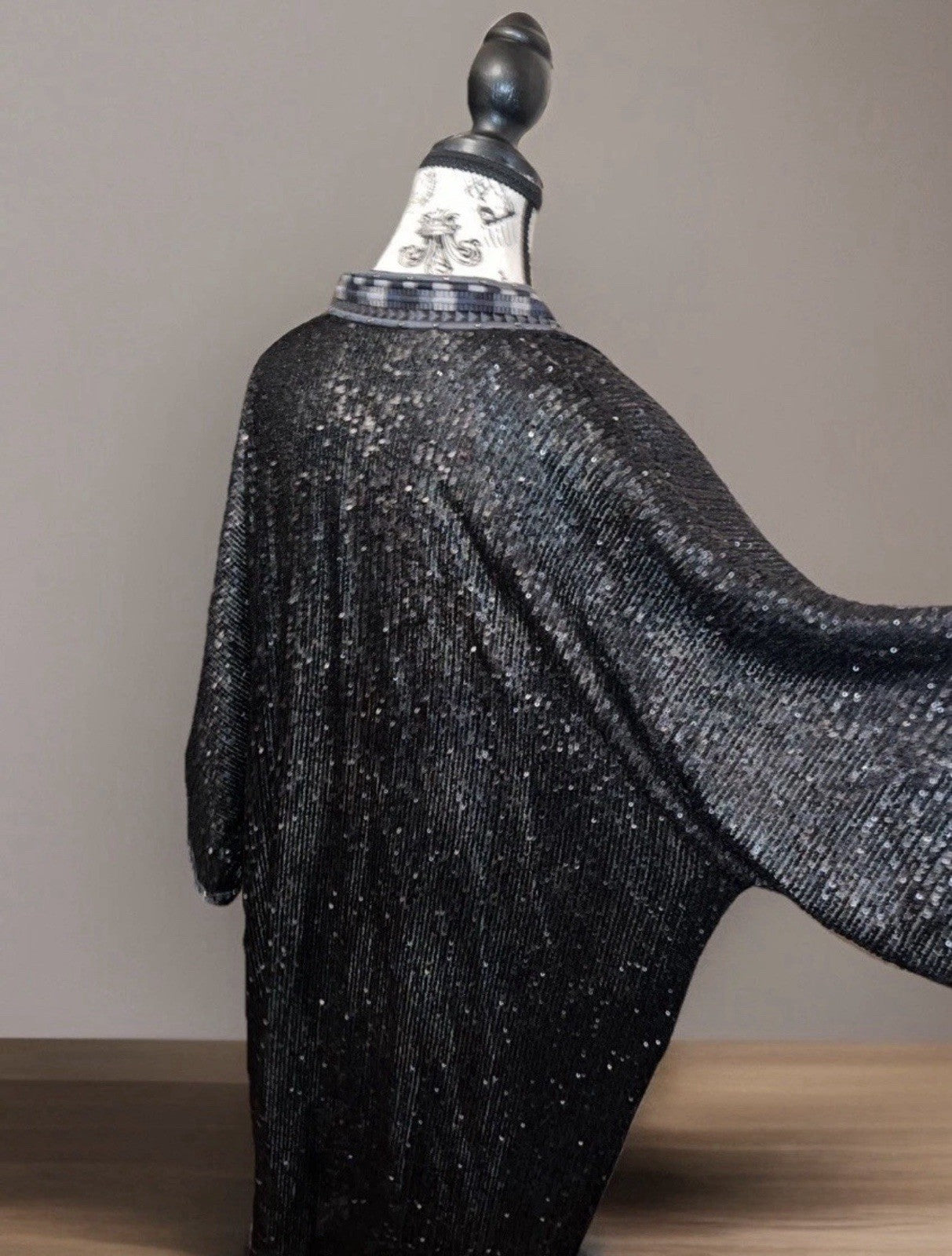 Johnny Was L 100% Silk & Sequins Black KIMONO Long Duster Coat REVERSIBLE Johnny Was