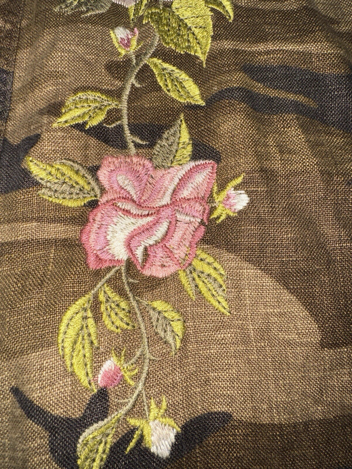 Johnny Was XL Linen Camo Embroidered Kimono Top Wrap Jacket Coat *NO BELT Johnny Was