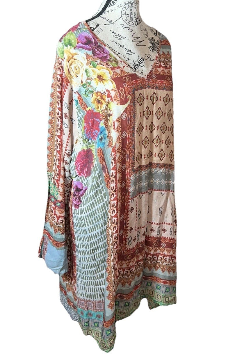 Johnny Was 1X Shift Mini Dress Tunic Top Lightweight Cool Soft Patchwork Johnny Was