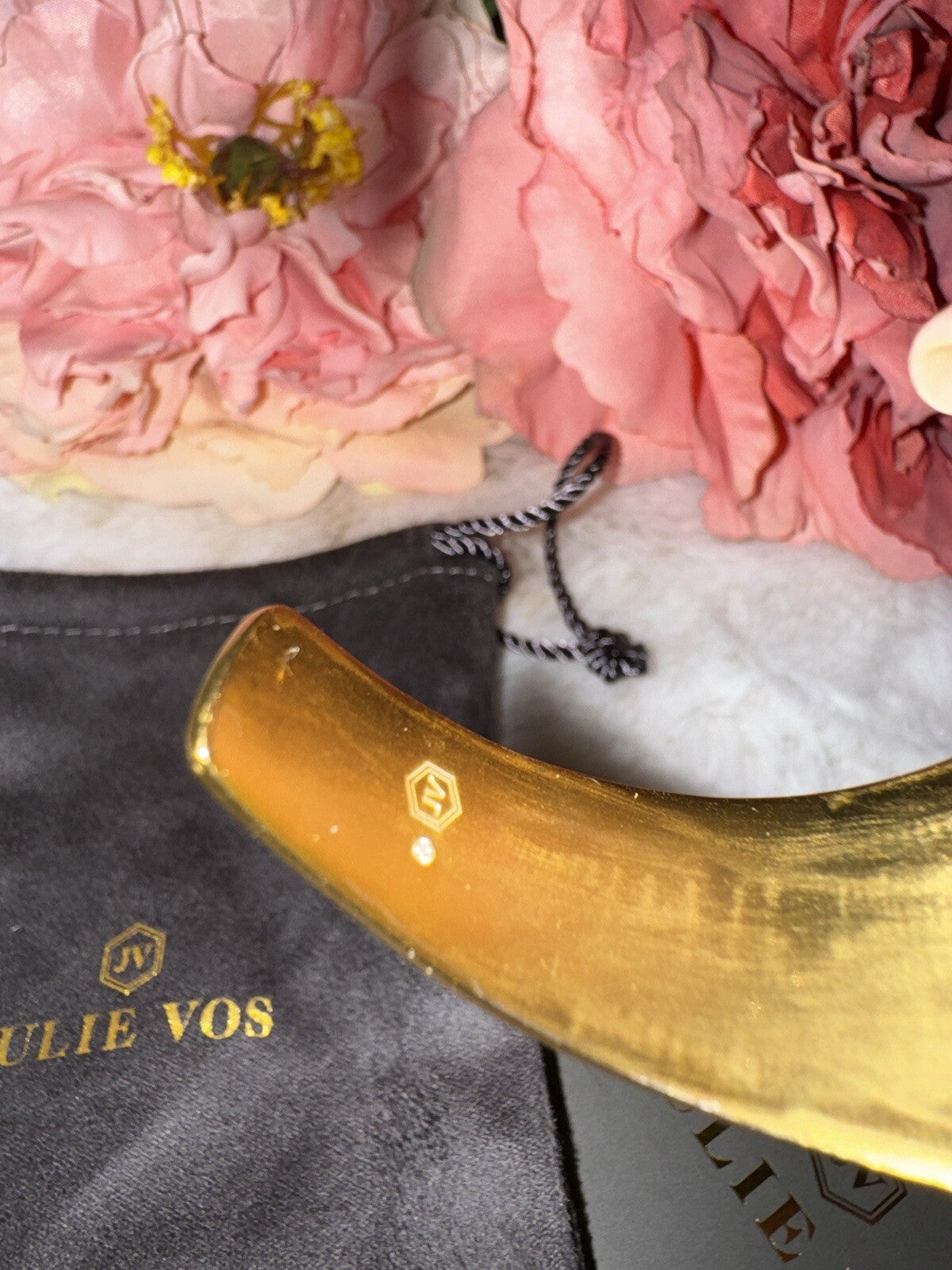 Julie Vos Iridescent Pink Two Tone Band Cuff Bracelet 24k Gold Plated Julie Vos