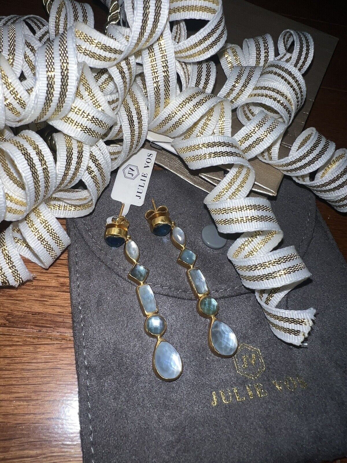 Julie Vos Blue Statement Earrings Very Rare 24k Gold Plate  $275 RETIRED