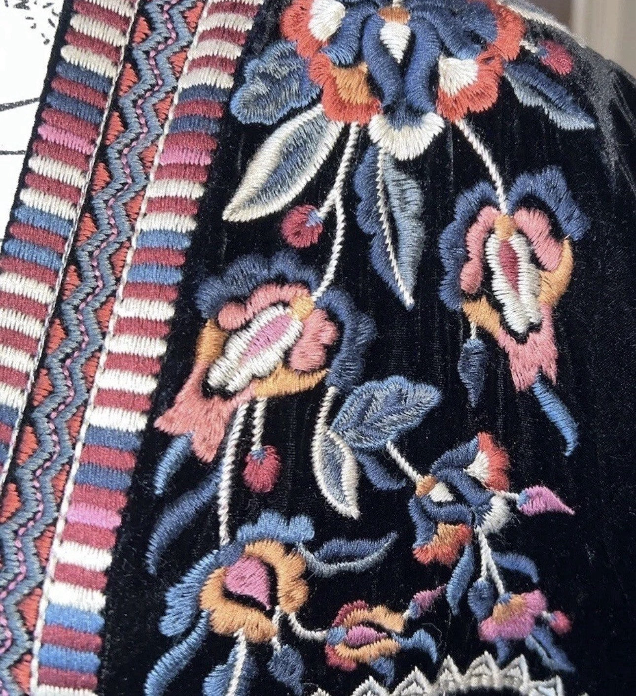 Johnny Was Velvet Kimono Wrap Jacket M Medium Black Embroidery Duster Oversized Johnny Was