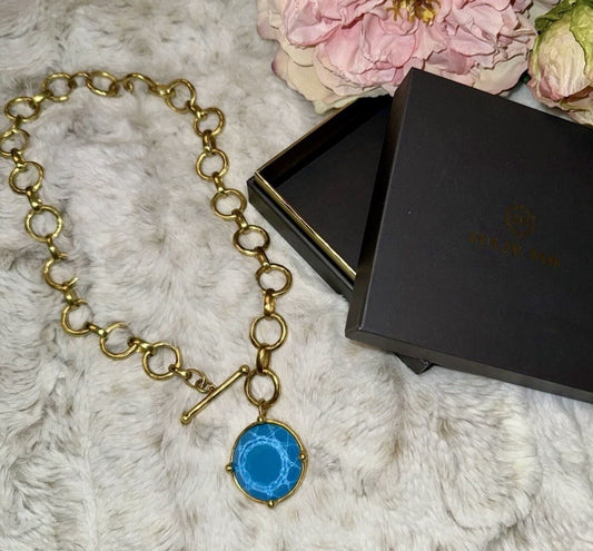 Julie Vos Pacific Blue Statement Toggle Link Necklace Pendant Bee 19” Julie Vos