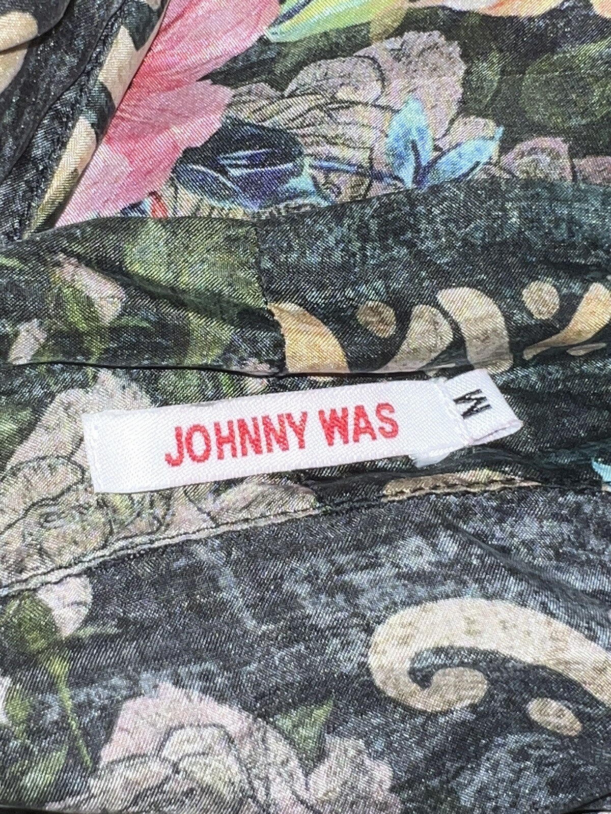 Johnny Was 100% Silk Kimono Sz M Tunic Top Black Floral Wrap Johnny Was