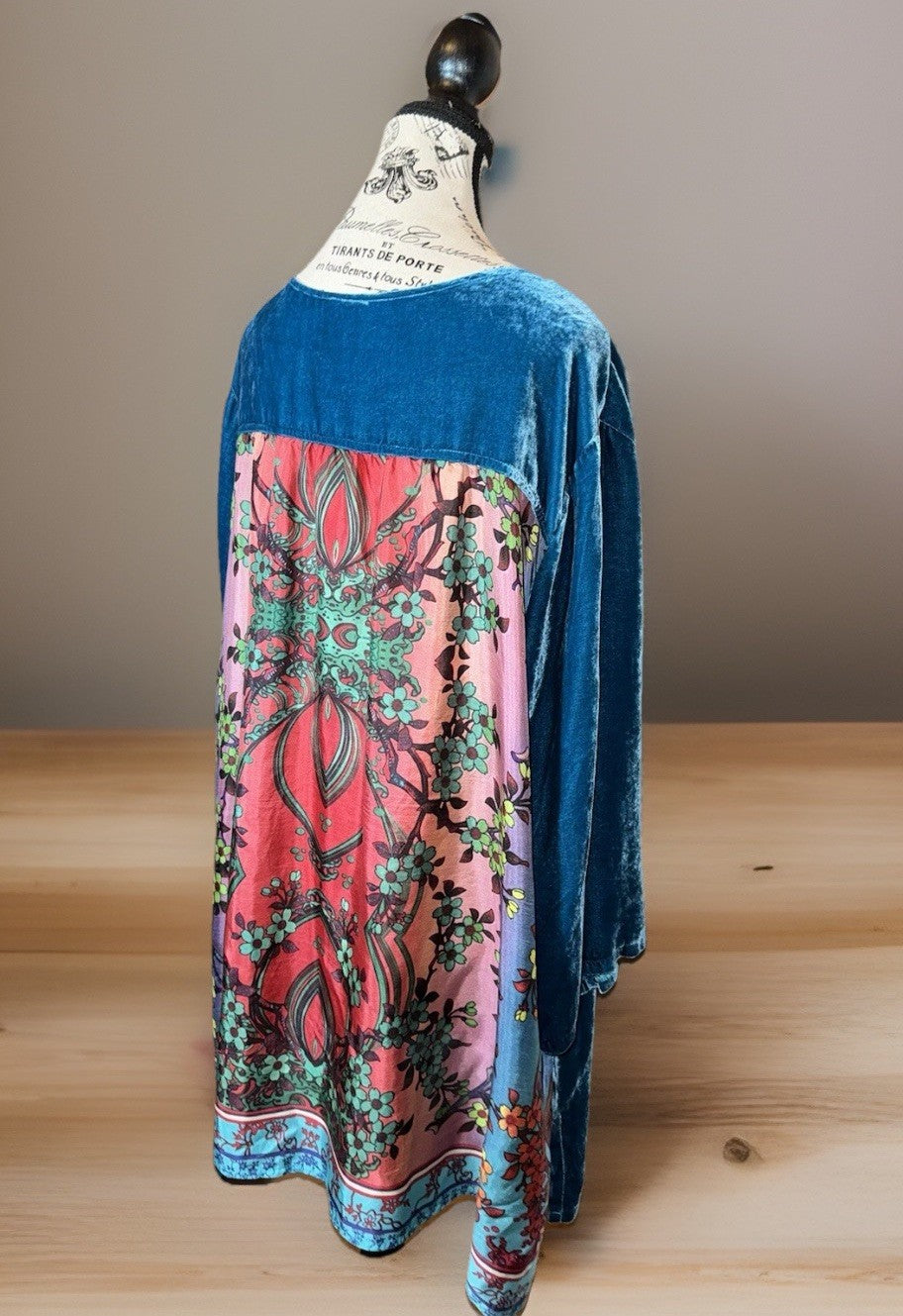 2 pc Johnny Was Large Teal Blue Velvet & Silk Tunic Top FREE Matching Undershirt Johnny Was