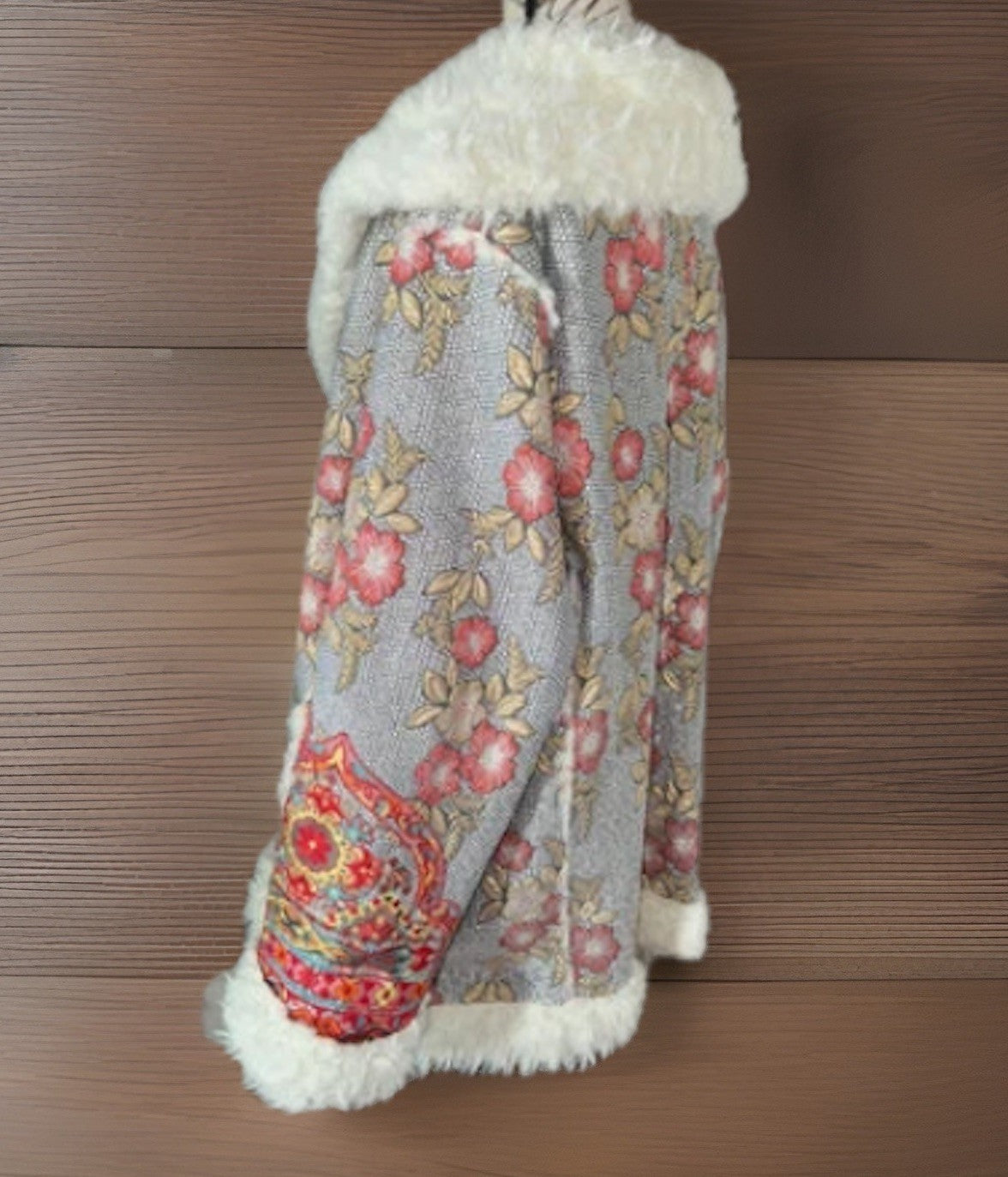 Johnny Was XXL Plus Faux Fur Sherpa Coat Jacket Silver & Pink Shearling Tassels Johnny Was