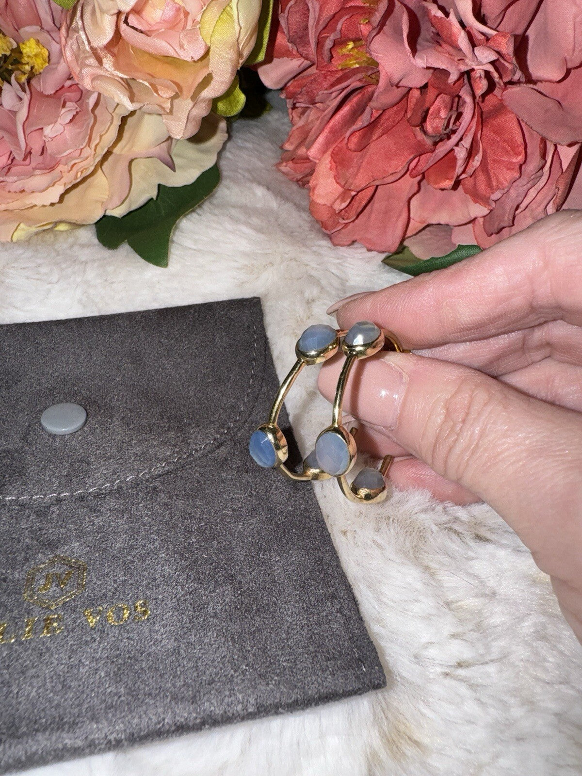 Julie Vos Blue & 24k Gold Plated Hoop & Stone Earrings 1.25” RETIRED VINTAGE Julie Vos